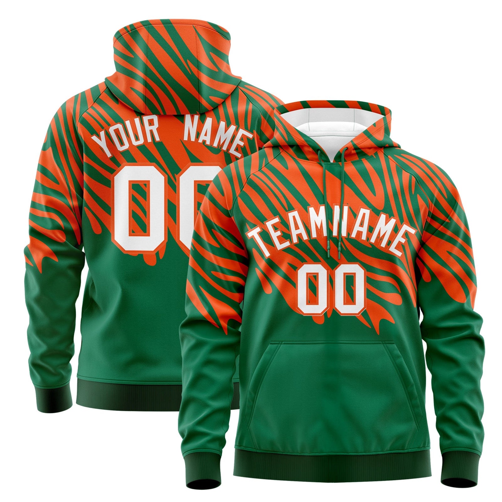 Custom Kelly Green Orange White Leopard Print Pullover Sweatshirt Hoodie| KXKSHOP