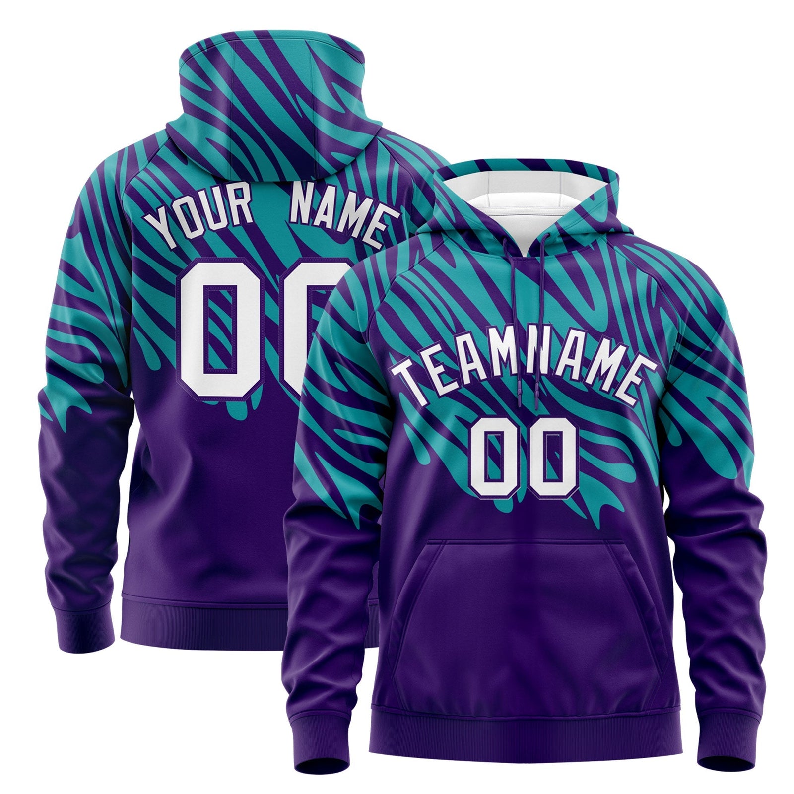 Custom Purple Aqua White Leopard Print Pullover Sweatshirt Hoodie| KXKSHOP