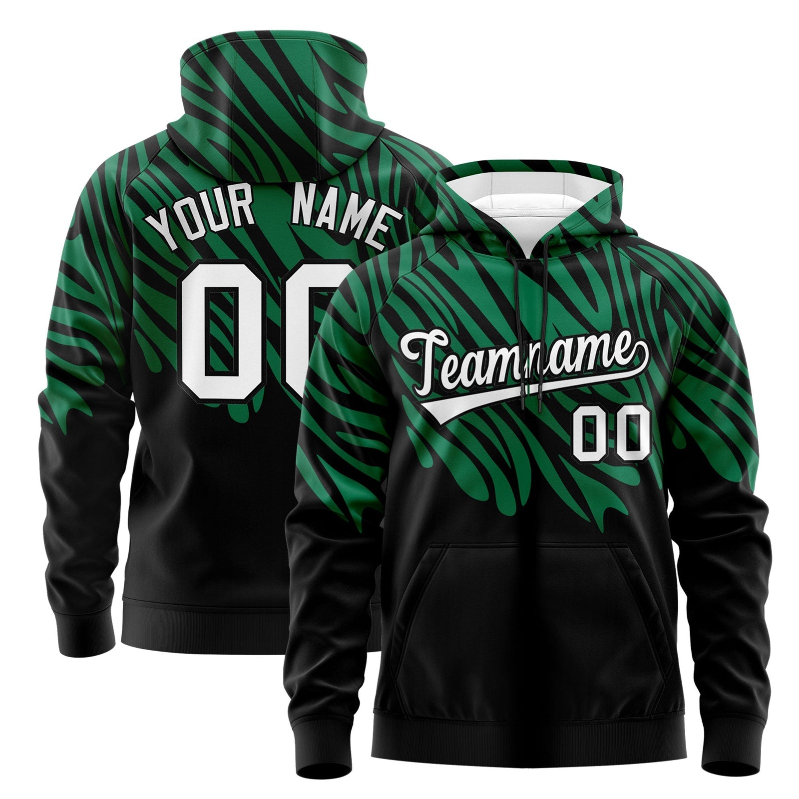Custom Kelly Green Black White Leopard Print Pullover Sweatshirt Hoodie| KXKSHOP