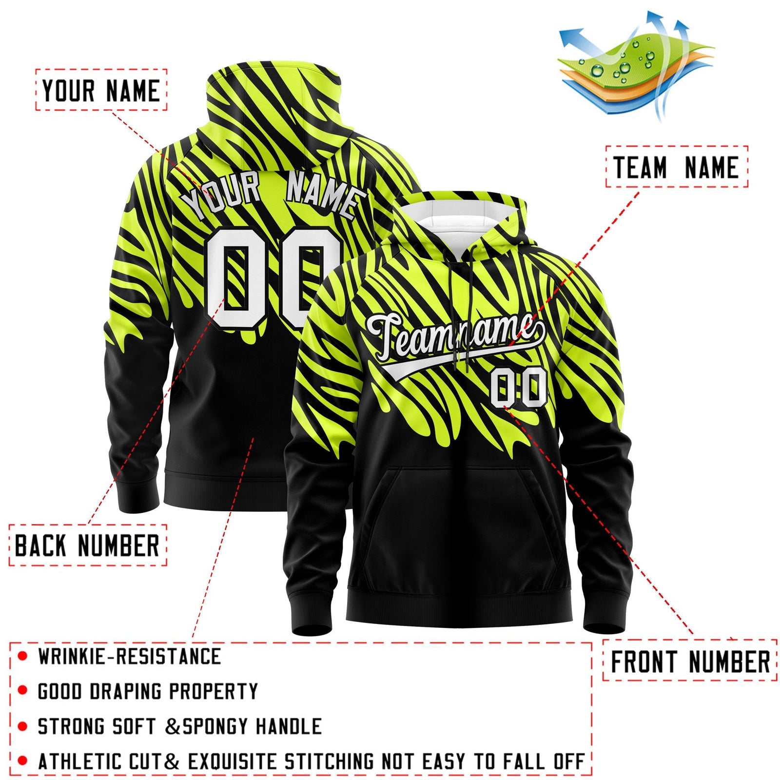Custom Fluorescent Green Black Leopard Print Pullover Sweatshirt Hoodie| KXKSHOP