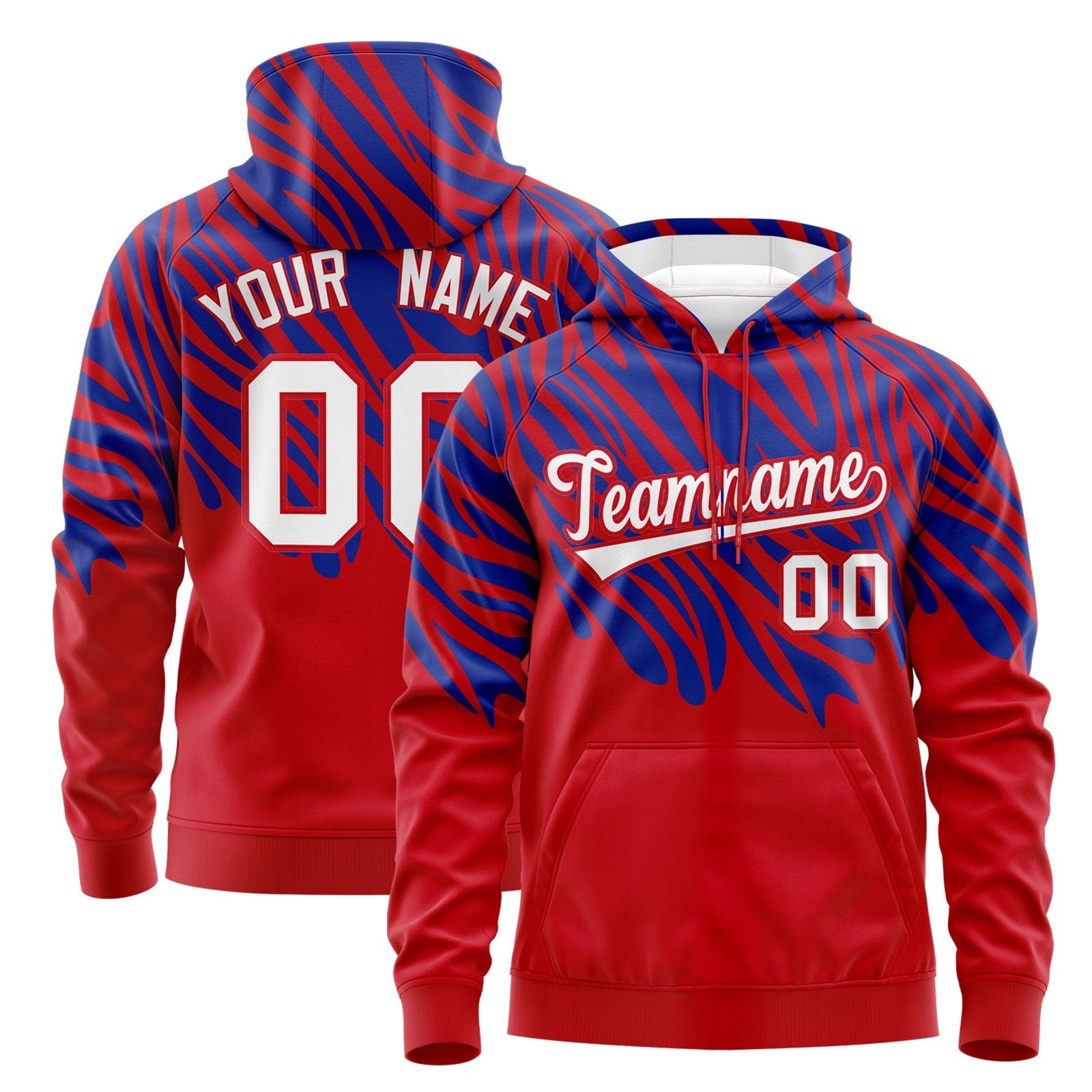 Custom Red Royal Blue Leopard Print Pullover Sweatshirt Hoodie| KXKSHOP