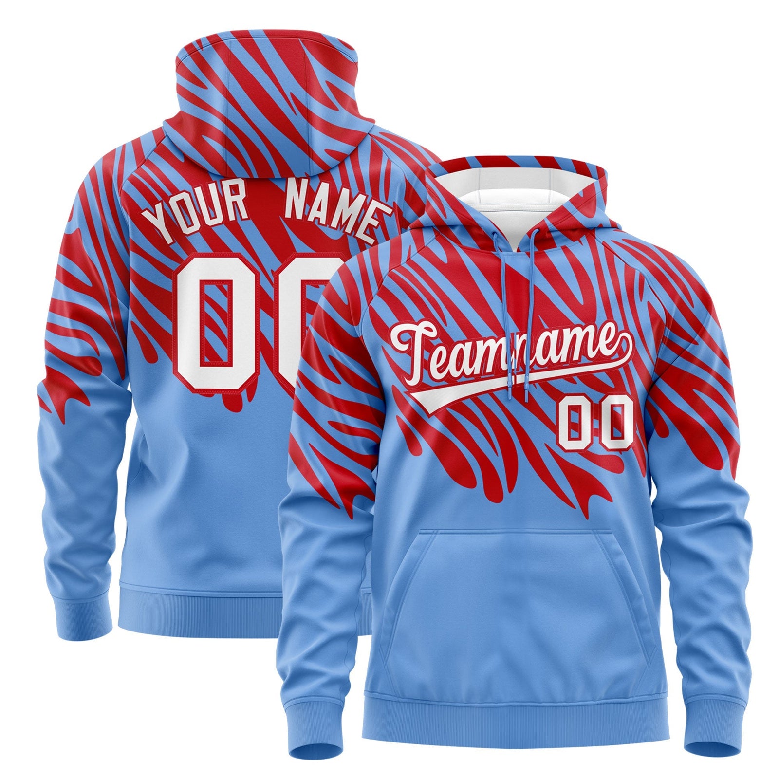 Custom Red Light Blue Leopard Print Pullover Sweatshirt Hoodie| KXKSHOP