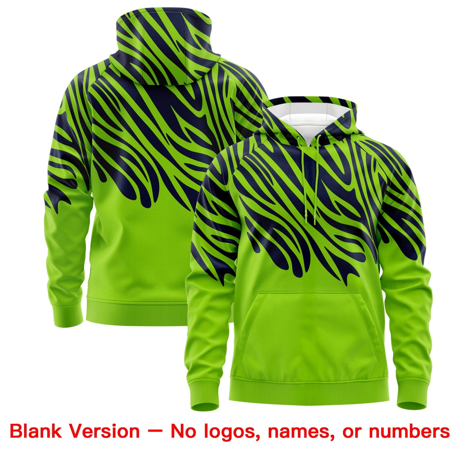 Custom Navy Neon Green Leopard Print Pullover Sweatshirt Hoodie| KXKSHOP