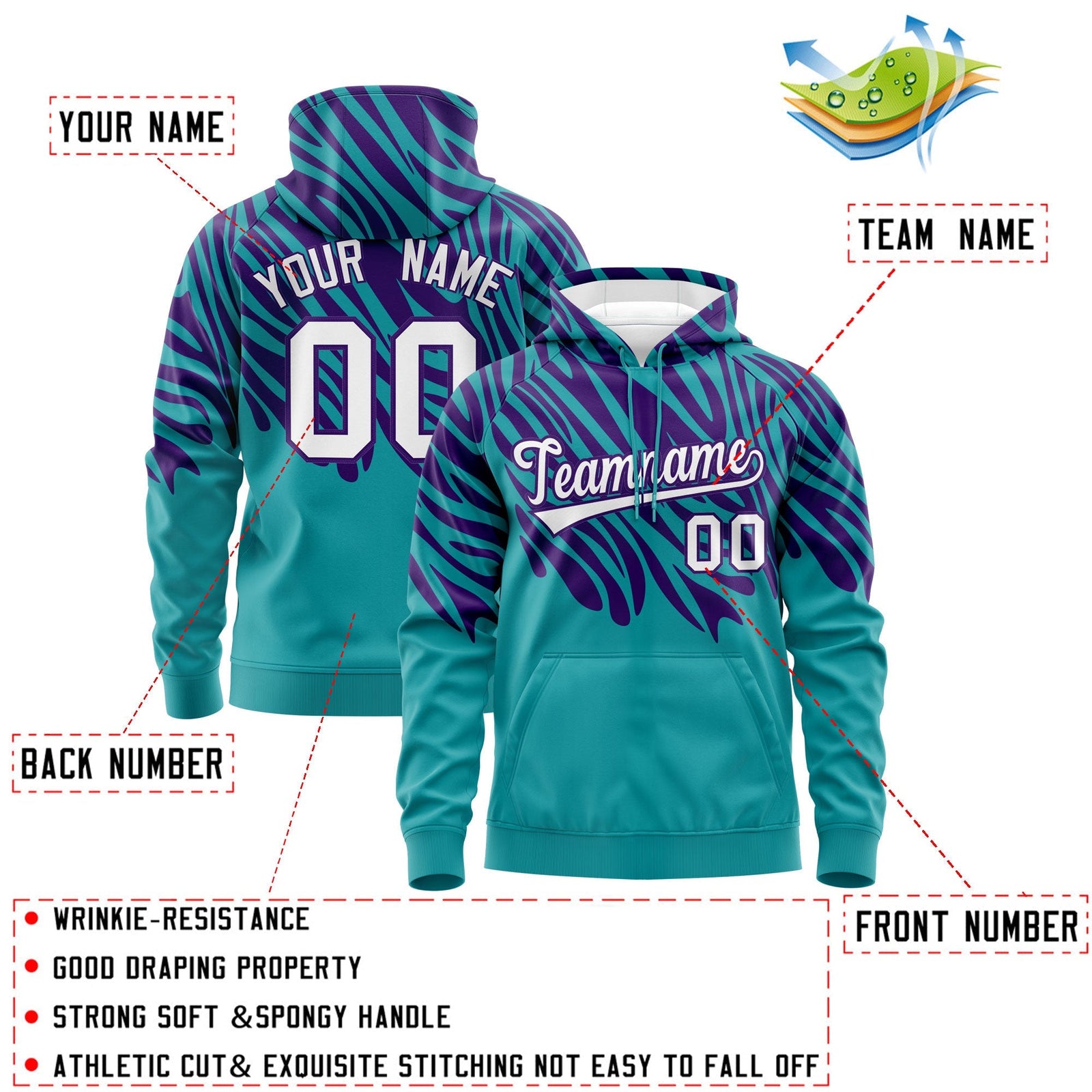 Custom Aqua Purple White Leopard Print Pullover Sweatshirt Hoodie| KXKSHOP