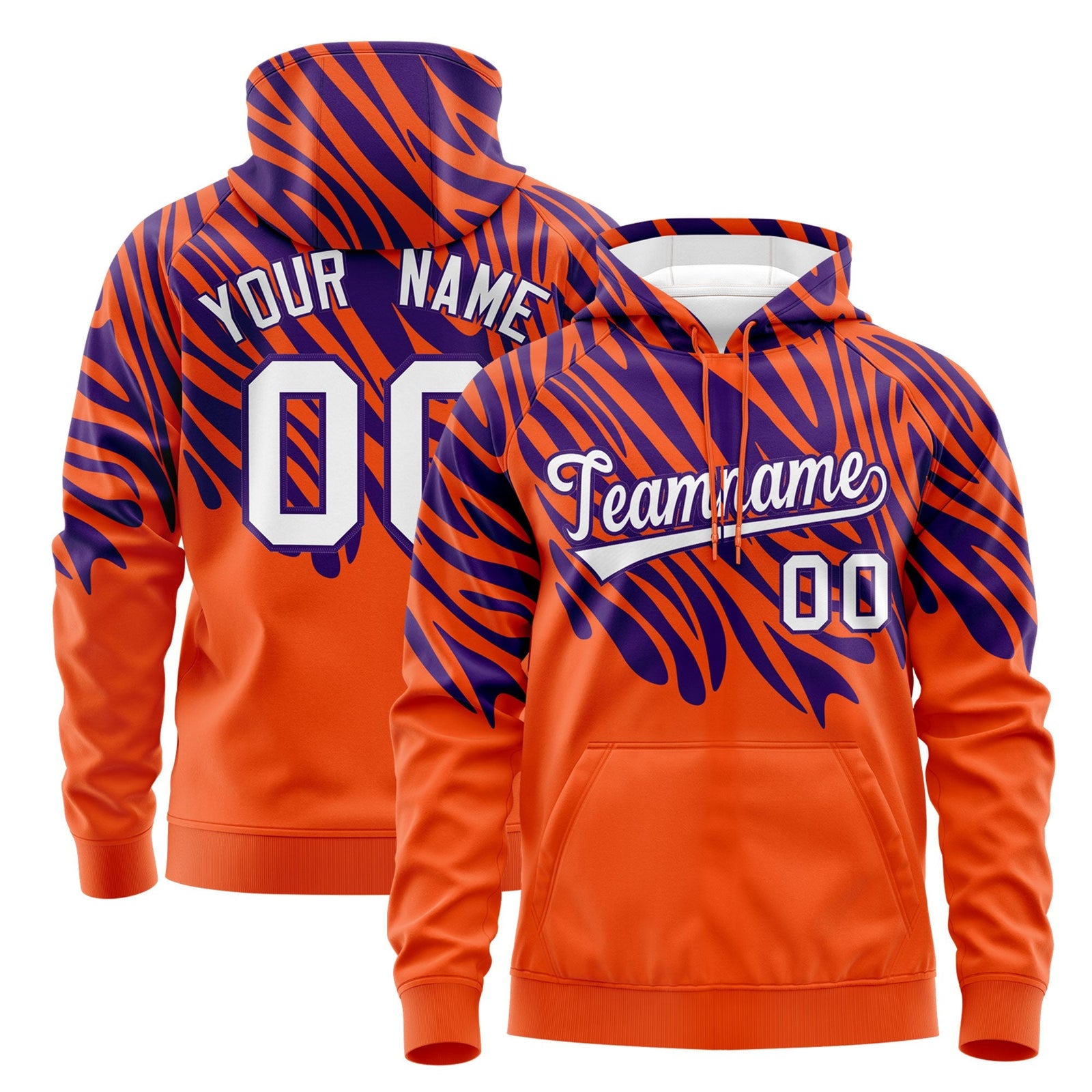 Custom Orange Purple Leopard Print Pullover Sweatshirt Hoodie| KXKSHOP