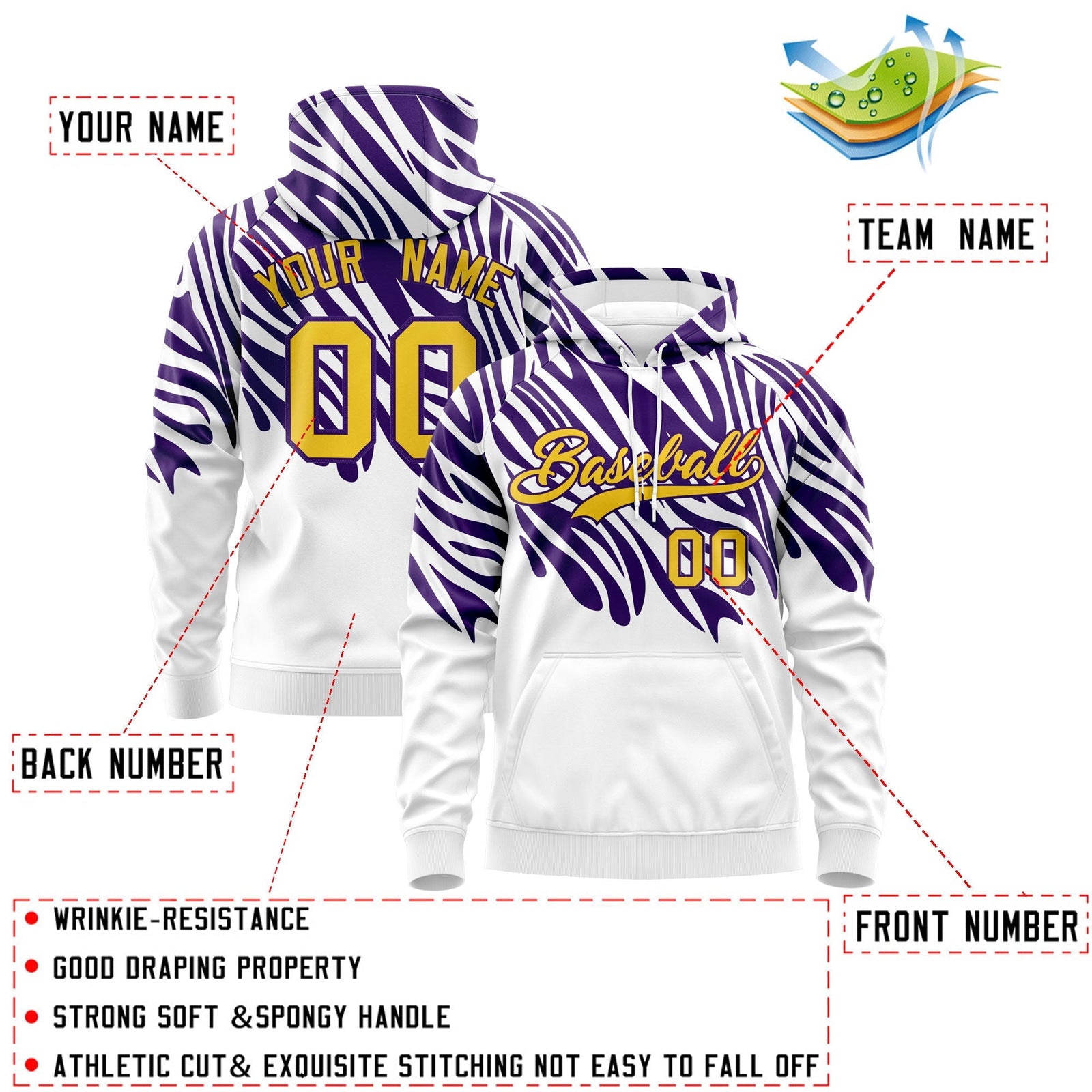 Custom Purple White Leopard Print Pullover Sweatshirt Hoodie| KXKSHOP