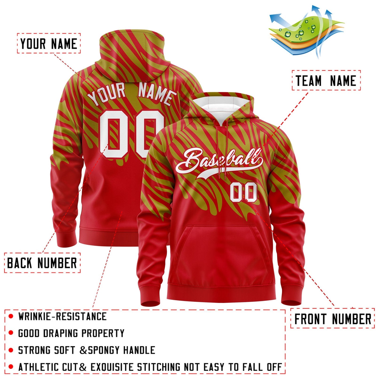 Custom Red Old Gold Leopard Print Pullover Sweatshirt Hoodie| KXKSHOP