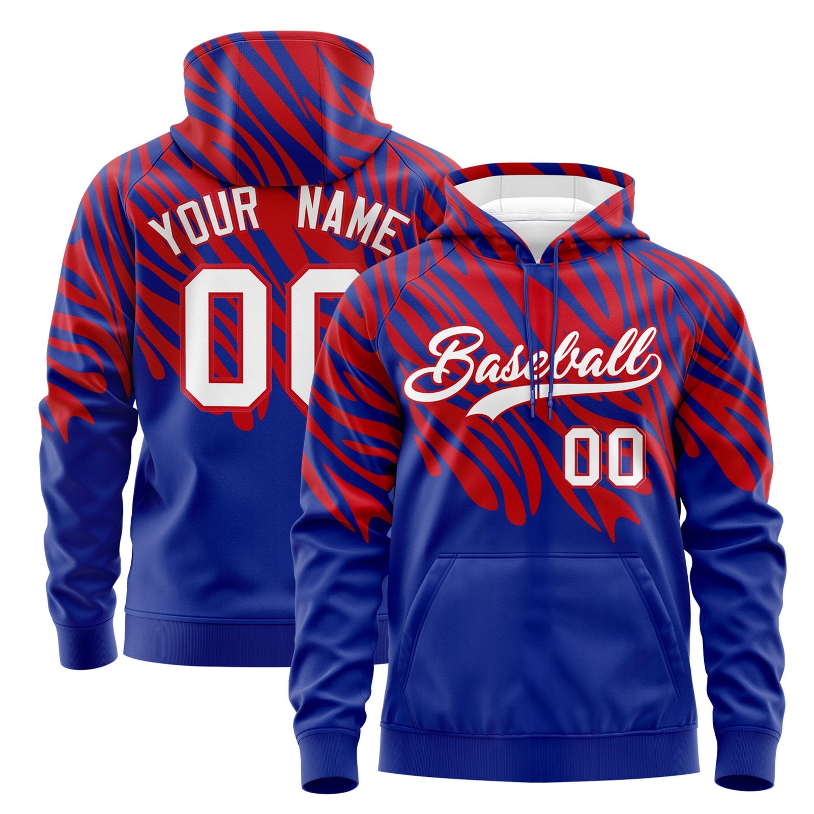 Custom Royal Blue Red Leopard Print Pullover Sweatshirt Hoodie| KXKSHOP
