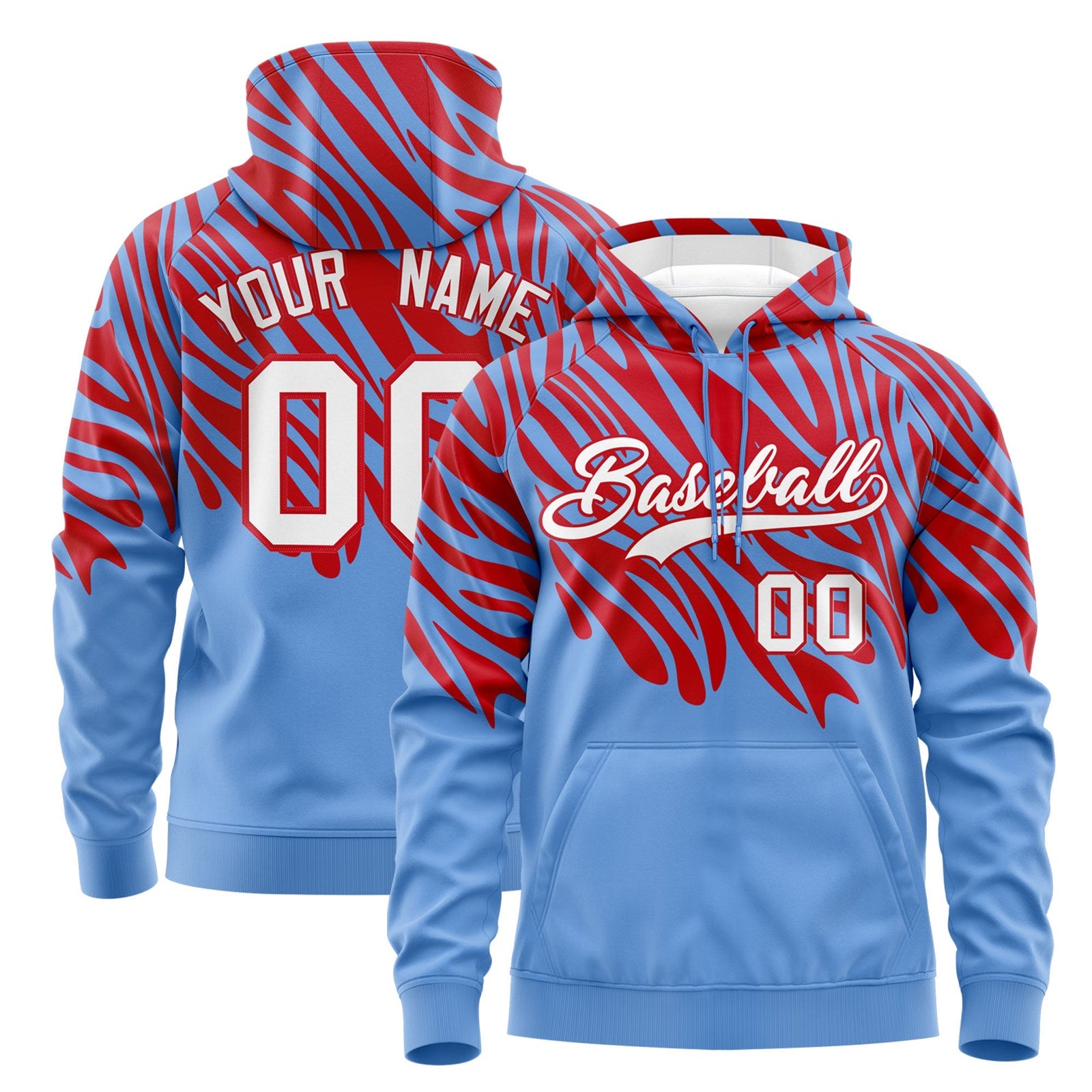 Custom Red Light Blue Leopard Print Pullover Sweatshirt Hoodie| KXKSHOP