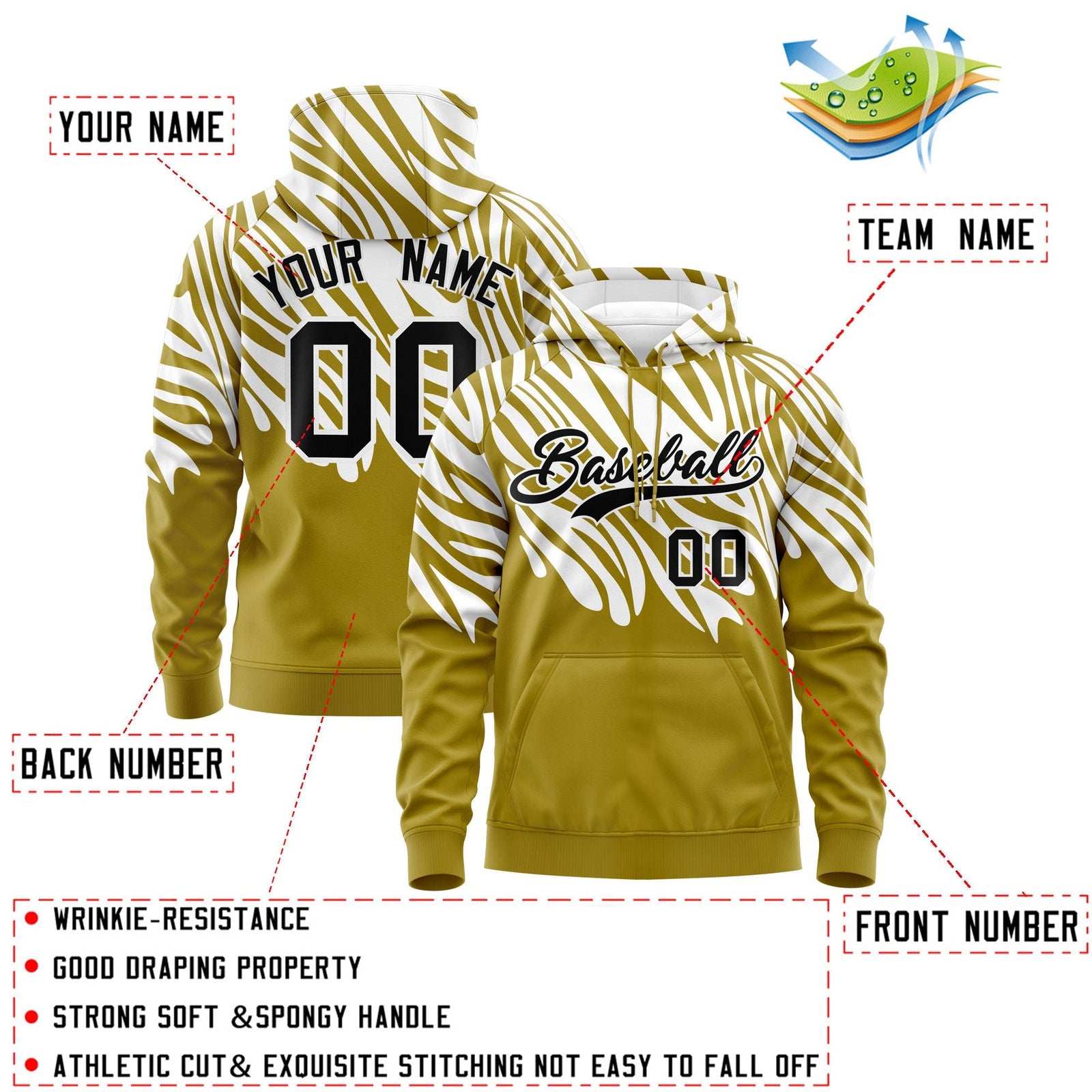 Custom White Old Gold Leopard Print Pullover Sweatshirt Hoodie| KXKSHOP