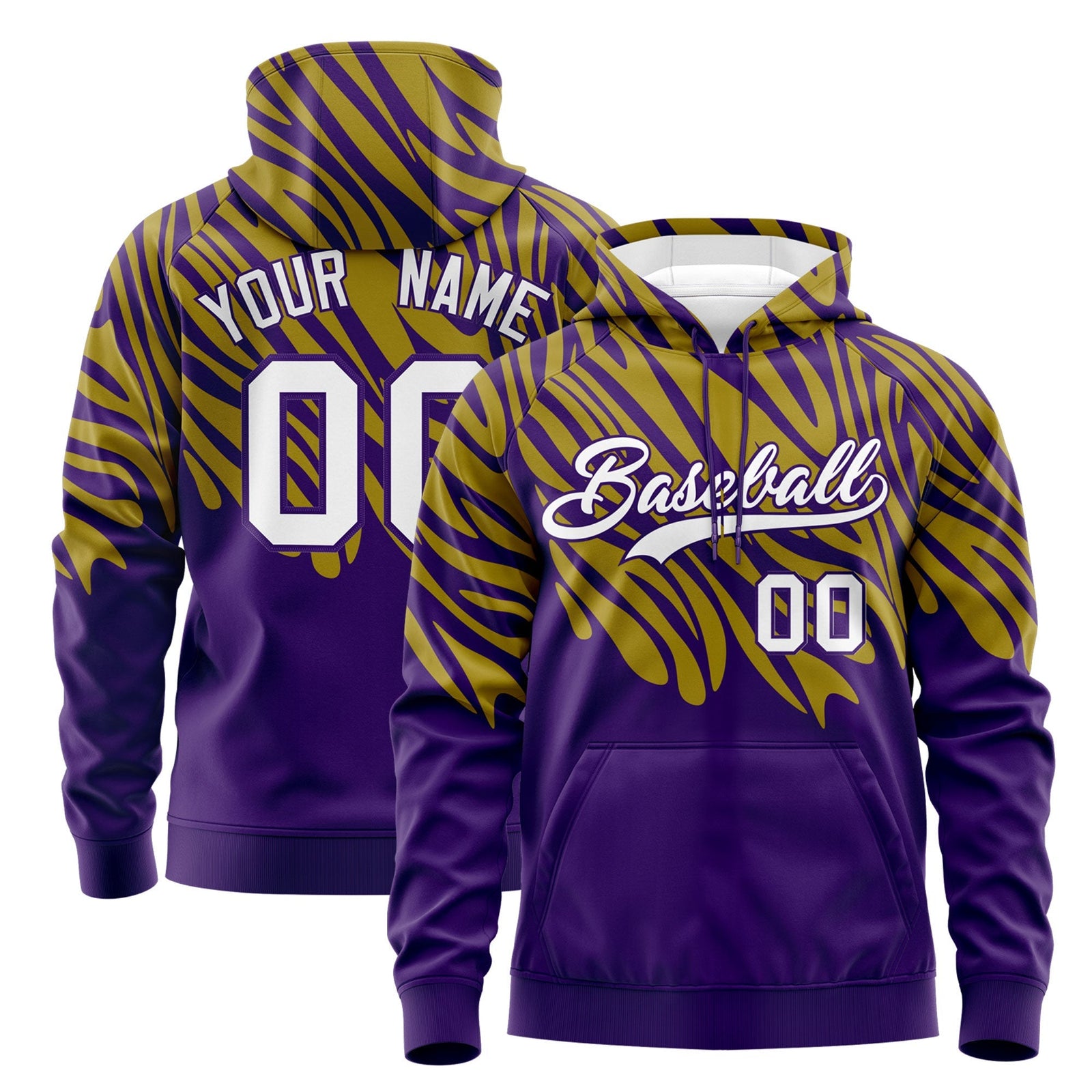 Custom Old Gold Purple Leopard Print Pullover Sweatshirt Hoodie| KXKSHOP