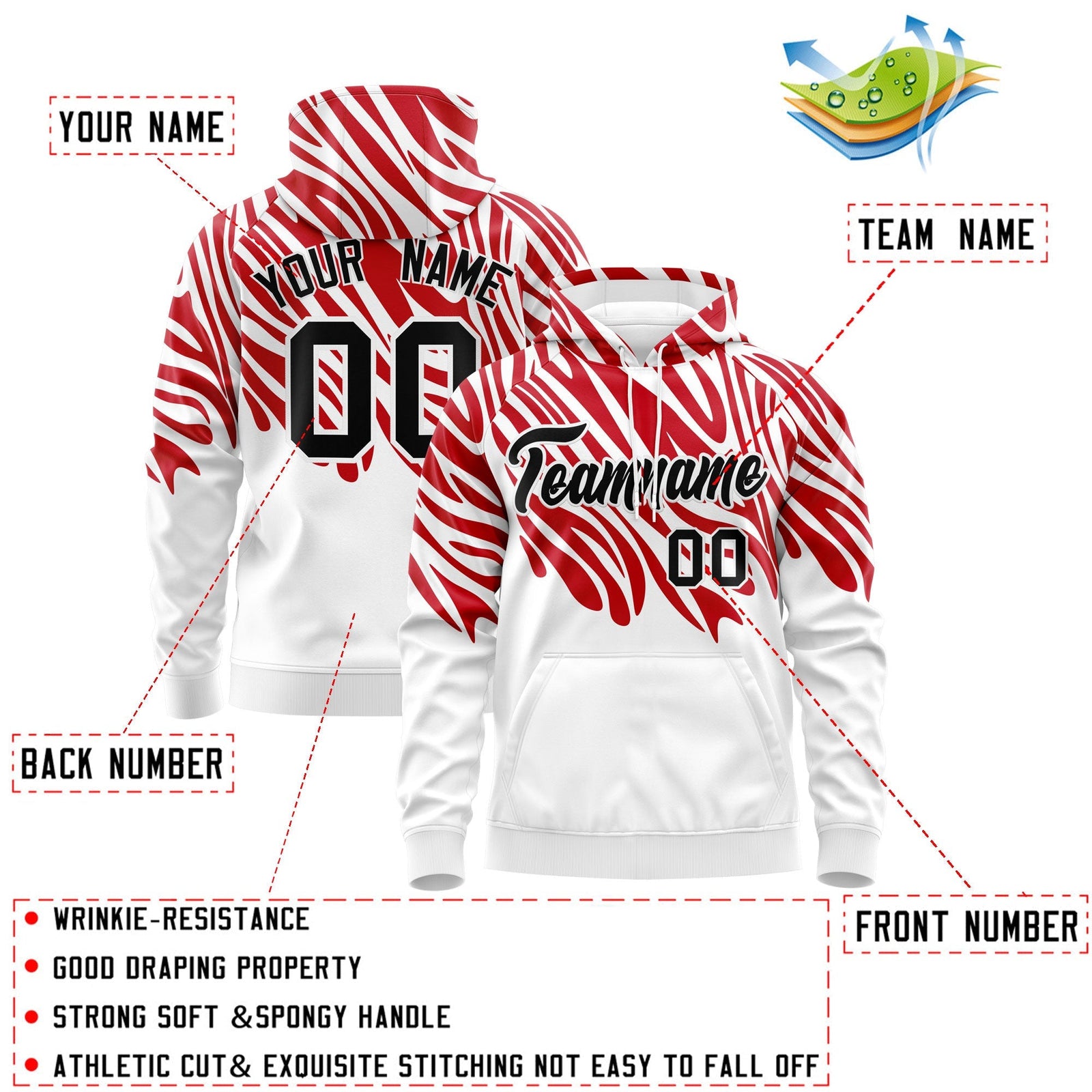 Custom Red White Black Leopard Print Pullover Sweatshirt Hoodie| KXKSHOP