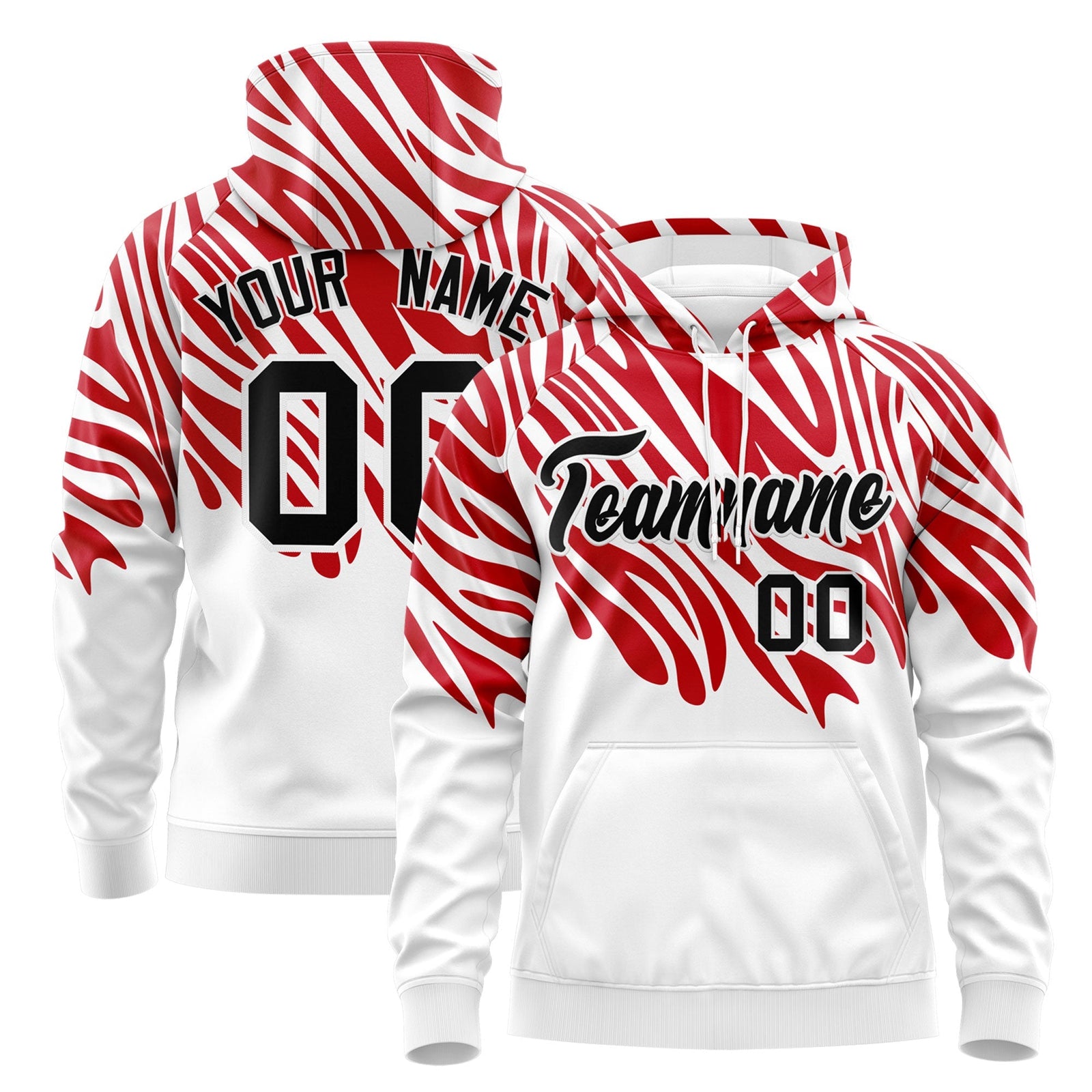 Custom Red White Black Leopard Print Pullover Sweatshirt Hoodie| KXKSHOP