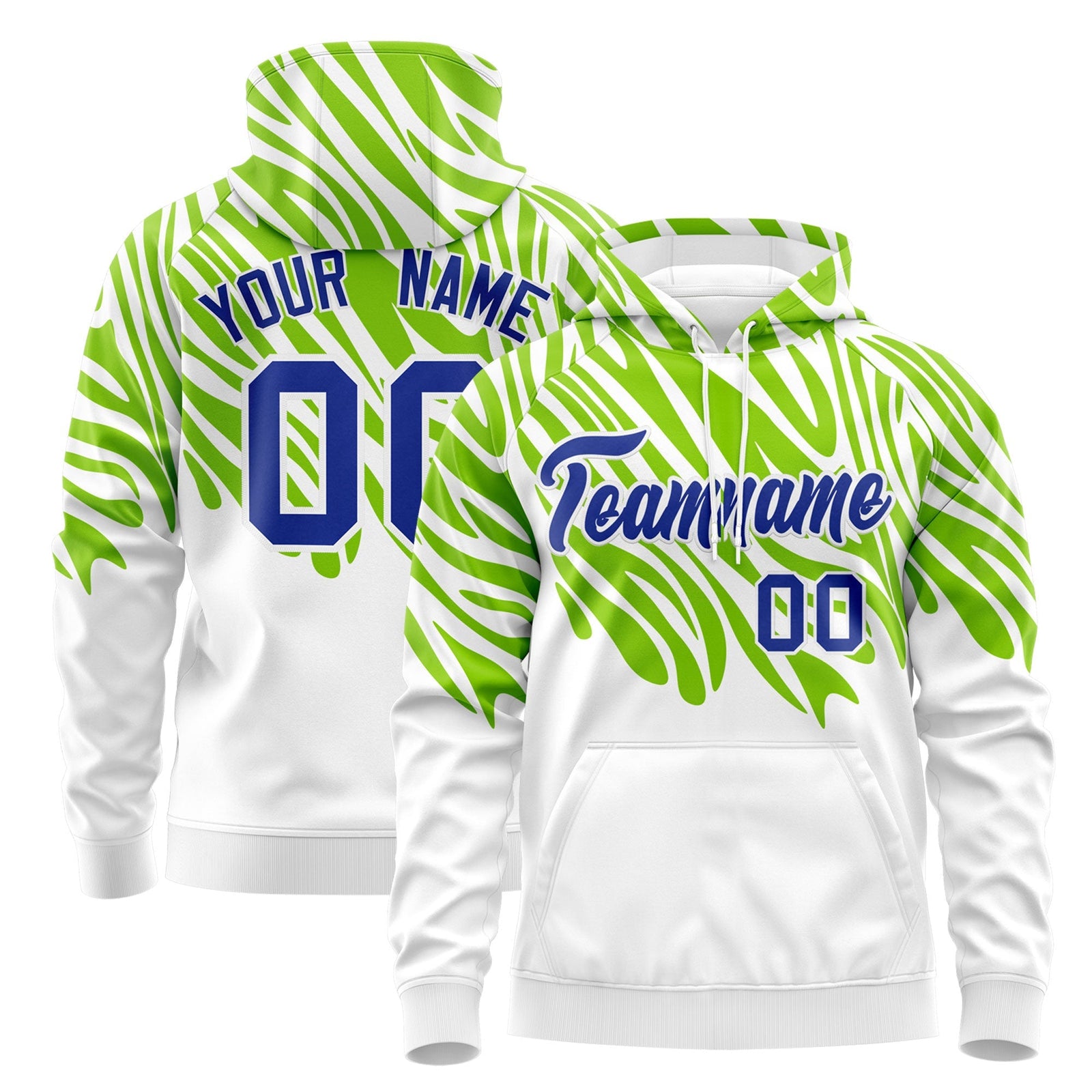 Custom Neon Green White Royal Blue Leopard Print Pullover Sweatshirt Hoodie| KXKSHOP
