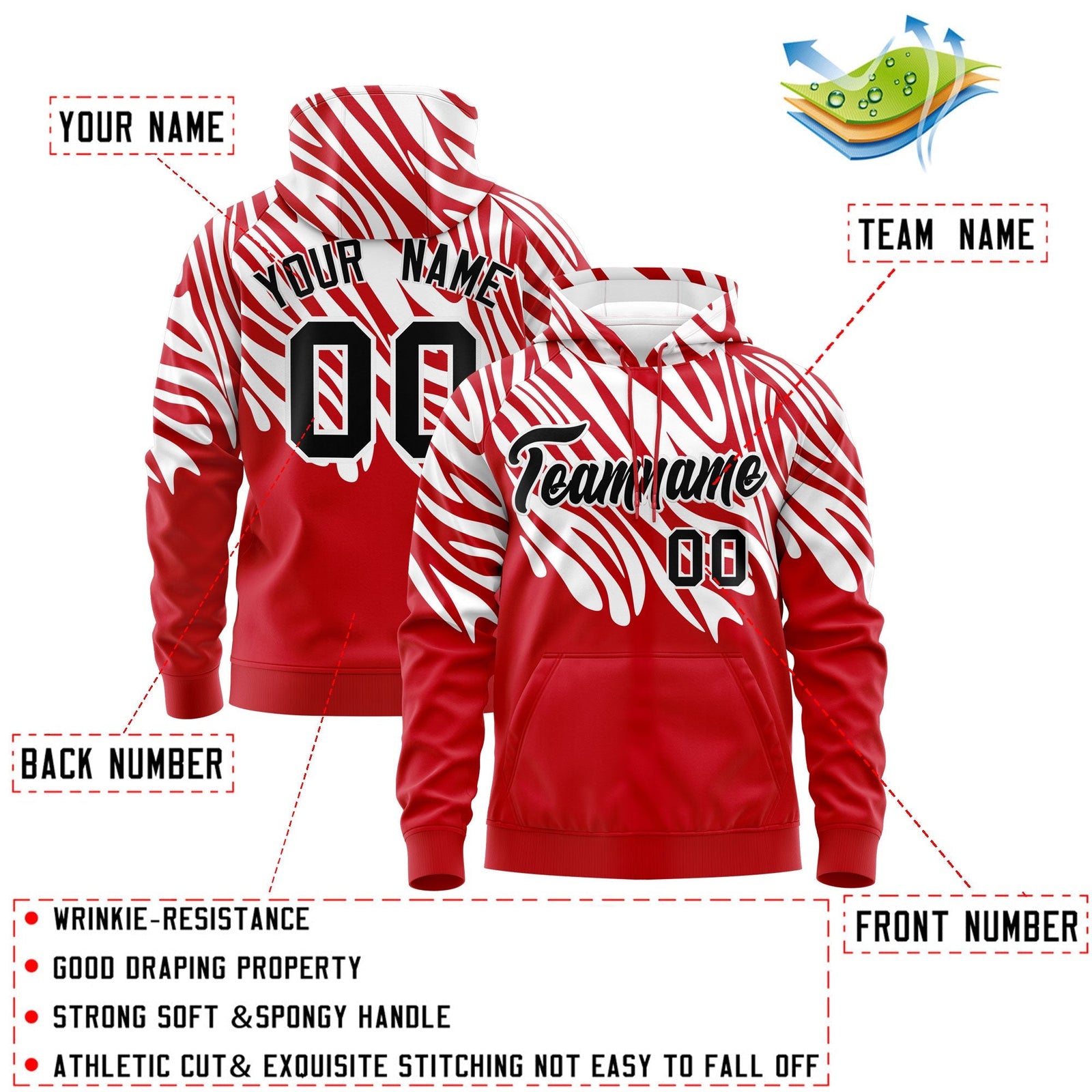 Custom Red White Leopard Print Pullover Sweatshirt Hoodie| KXKSHOP