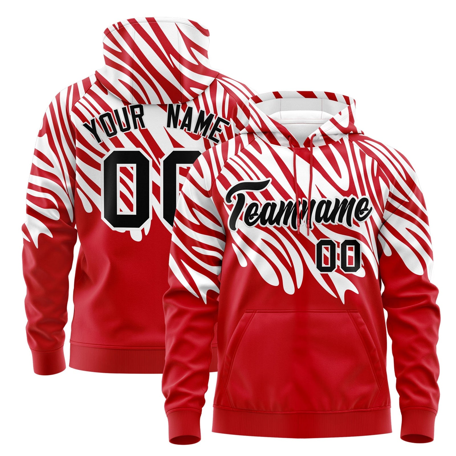Custom Red White Leopard Print Pullover Sweatshirt Hoodie| KXKSHOP