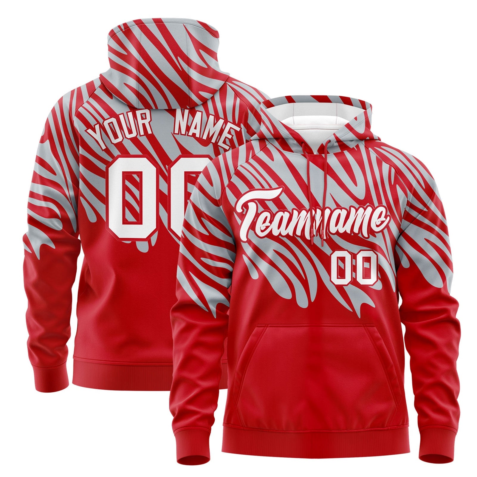 Custom Red Silver White Leopard Print Pullover Sweatshirt Hoodie| KXKSHOP