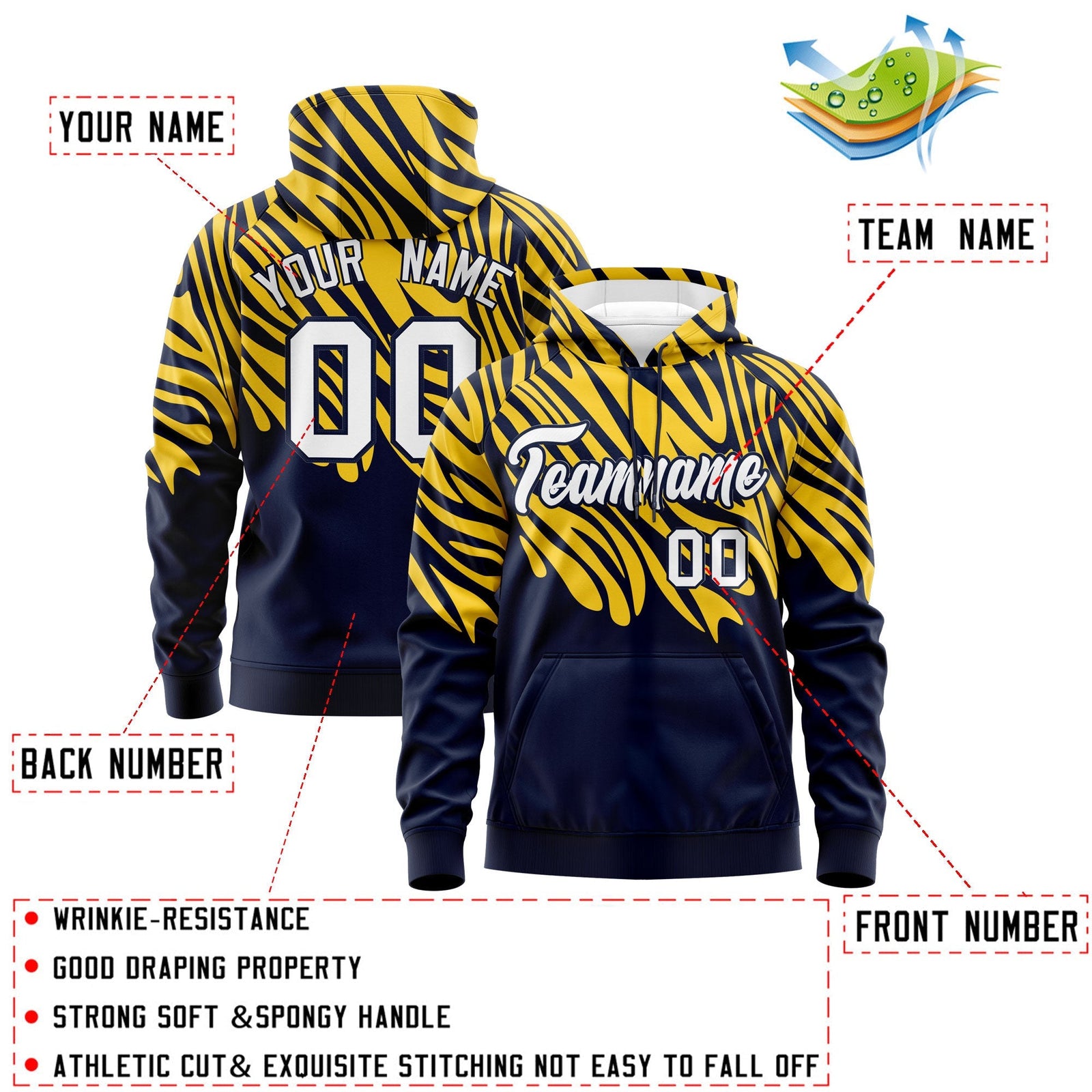 Custom Gold Navy Leopard Print Pullover Sweatshirt Hoodie| KXKSHOP
