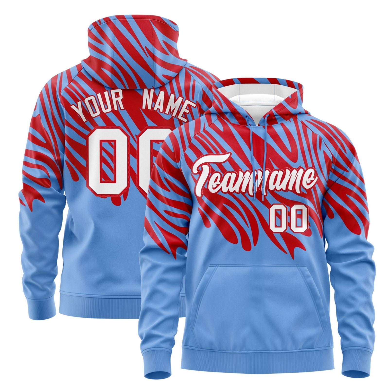 Custom Red Light Blue Leopard Print Pullover Sweatshirt Hoodie| KXKSHOP