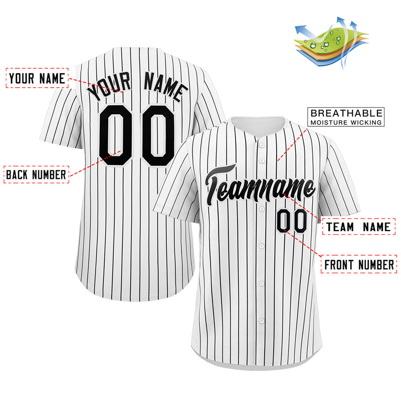 Custom White Black Stripe Fashion Authentic Baseball Jersey