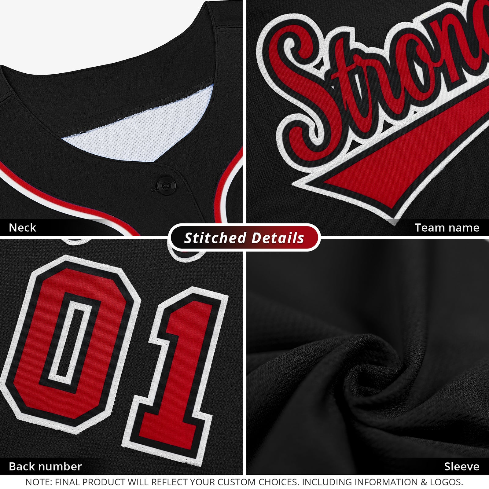 Custom Black Red-White Classic Style Authentic Baseball Jersey