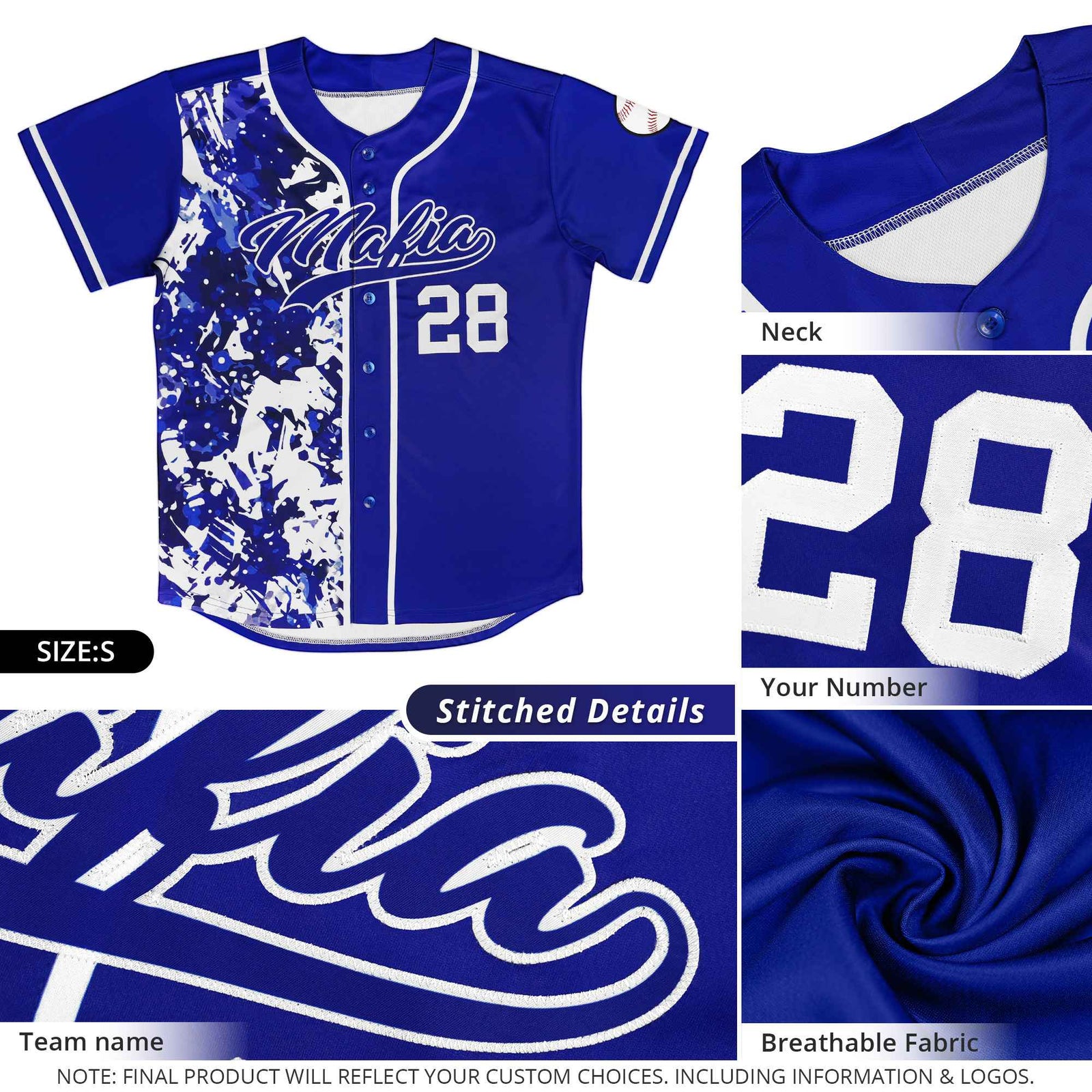 Custom Royal Yellow Split Personalized Graffiti Raglan Sleeve Authentic Baseball Jersey