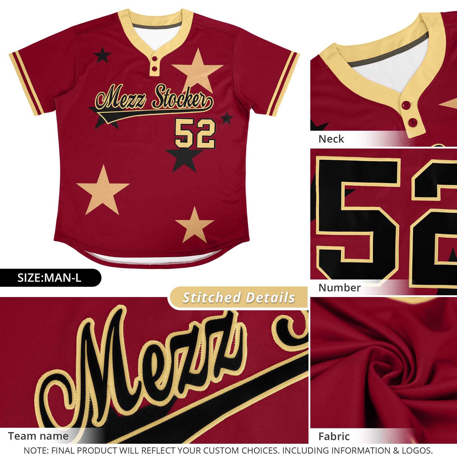 Custom Gold Black Personalized Star Graffiti Pattern Authentic Two-Button Baseball Jersey