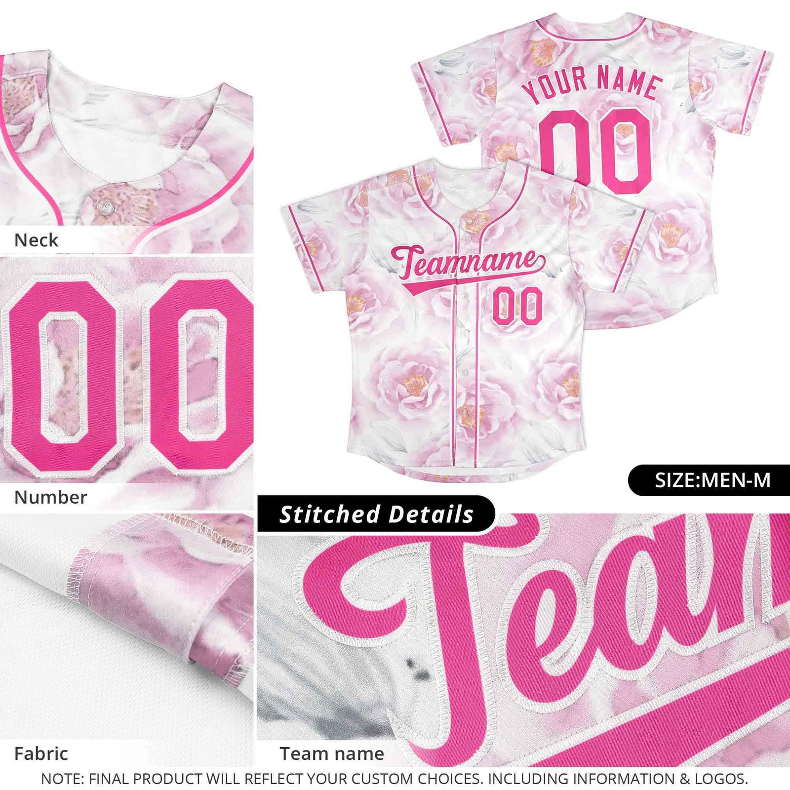 Custom Pink Pink-White Graffiti Pattern Authentic Flower Baseball Jersey