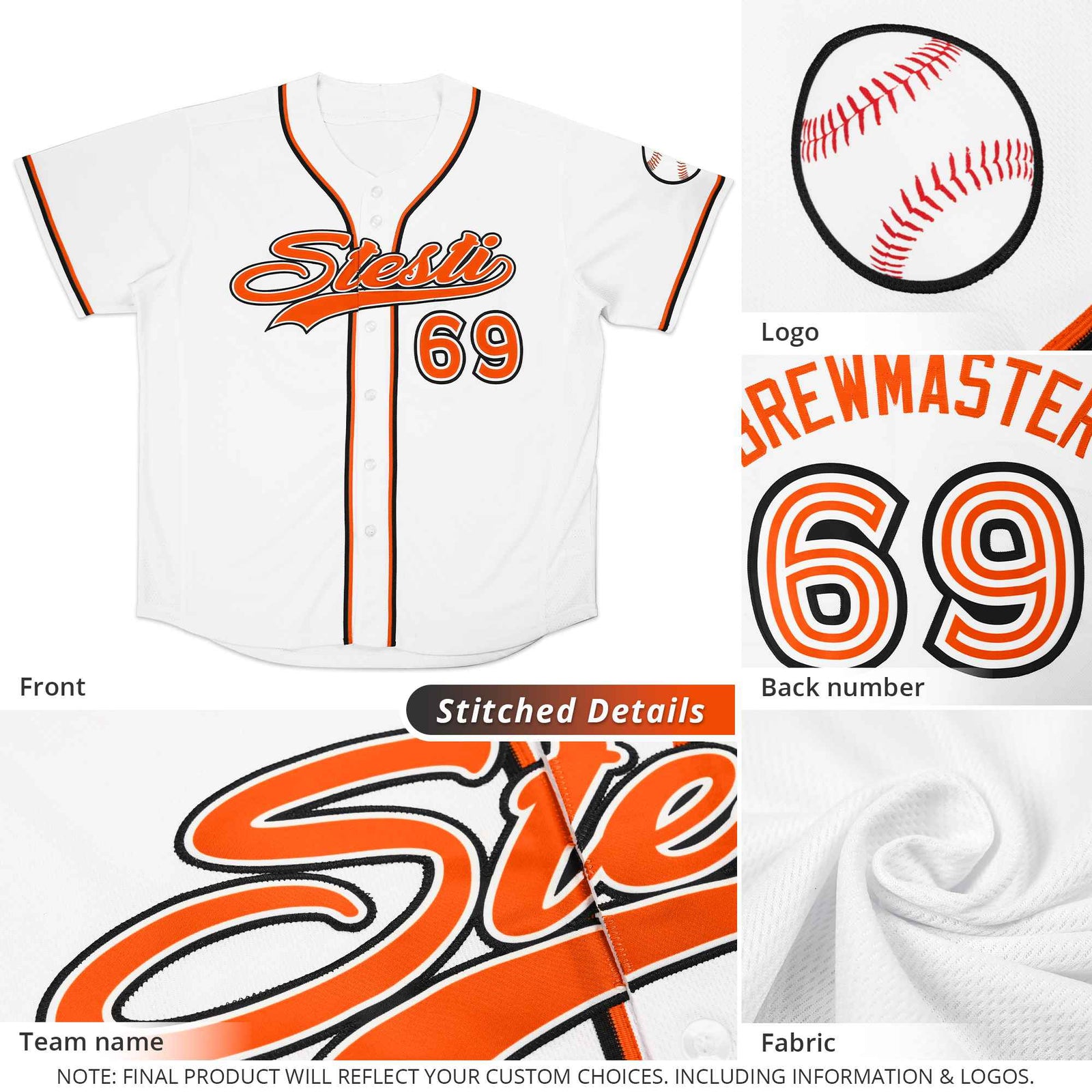 Custom Orange Black-White Classic Style Authentic Baseball Jersey