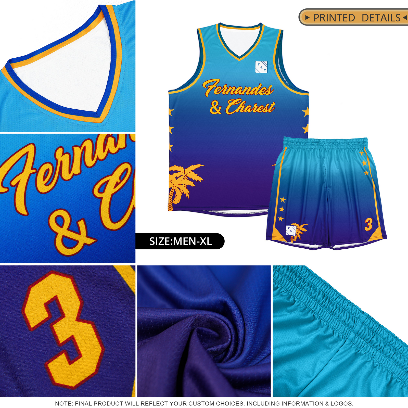 Custom Yellow Orange-Purple Gradient Fashion Coconut Palm Pattern Sports Uniform Basketball Jersey
