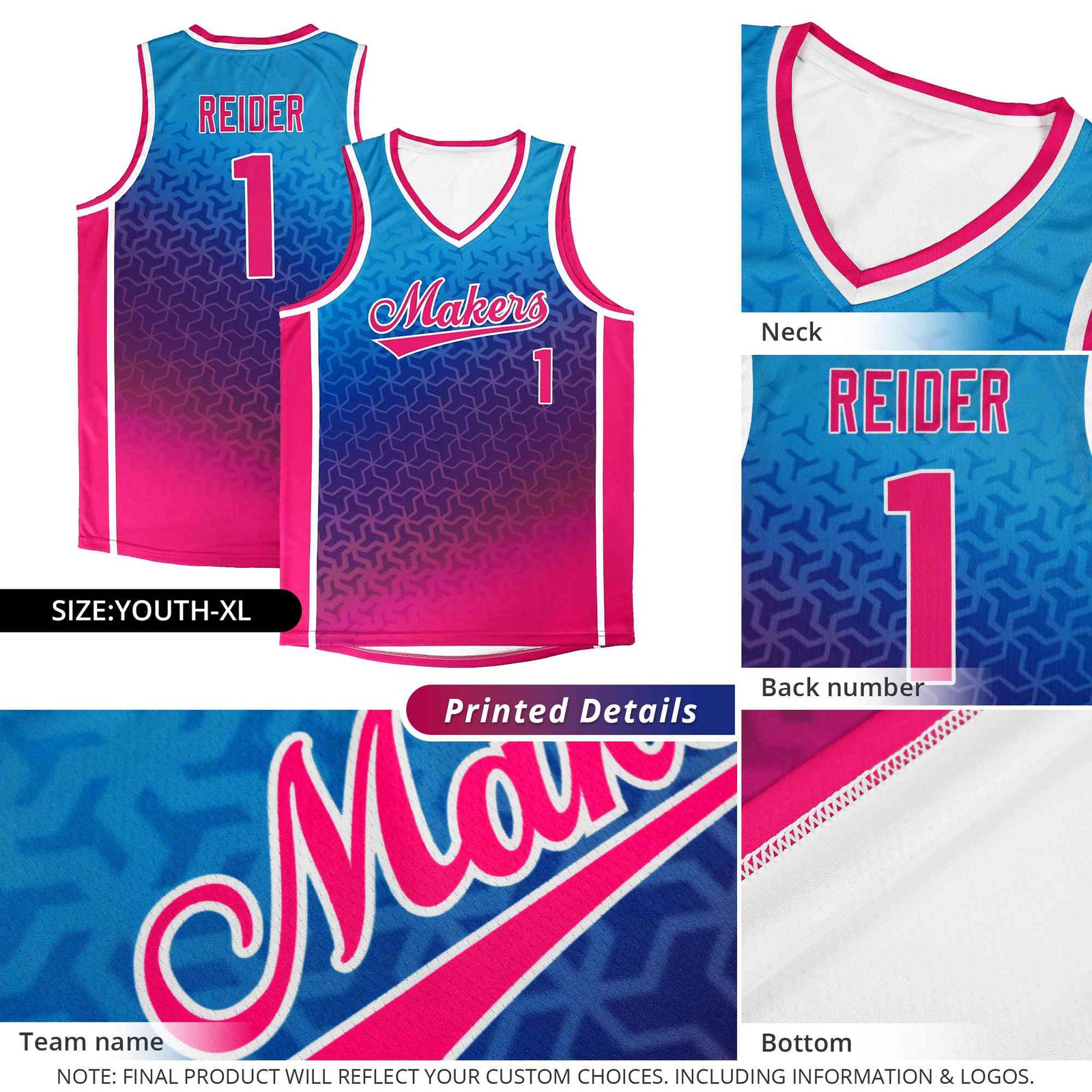 Custom Sky Blue Light Purple Gradient Design Irregular Shapes Pattern Sports Uniform Basketball Jersey