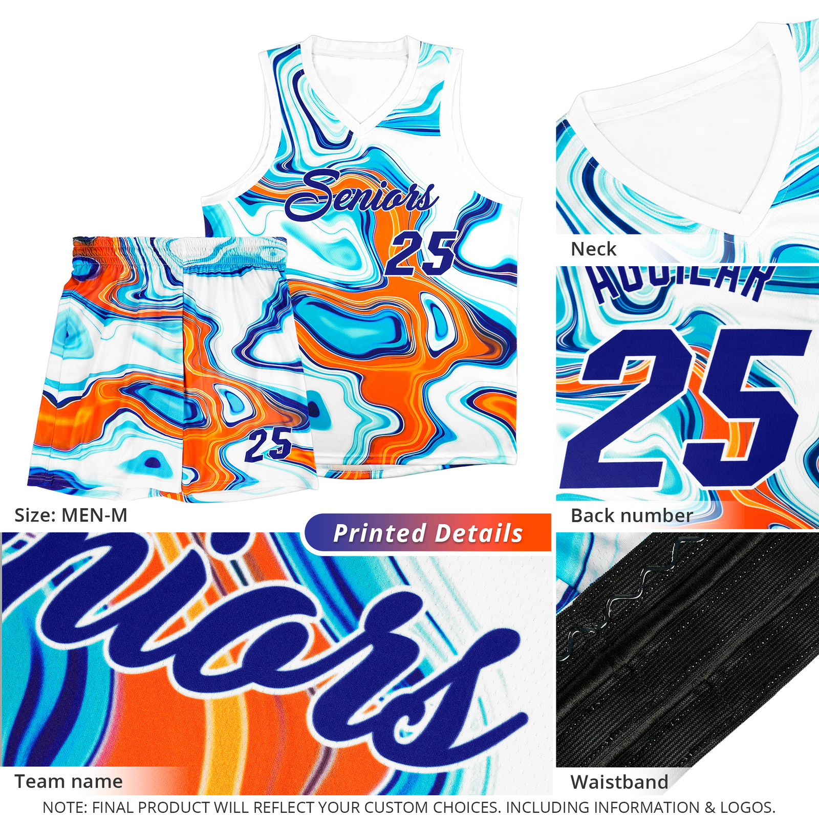 Custom Navy Fluid Painting Pattern Sports Uniform Basketball Jersey
