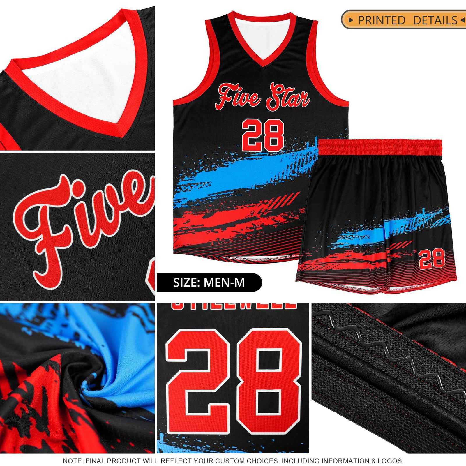 Custom Red White and Old Gold Graffiti Pattern Sports Uniform Basketball Jersey
