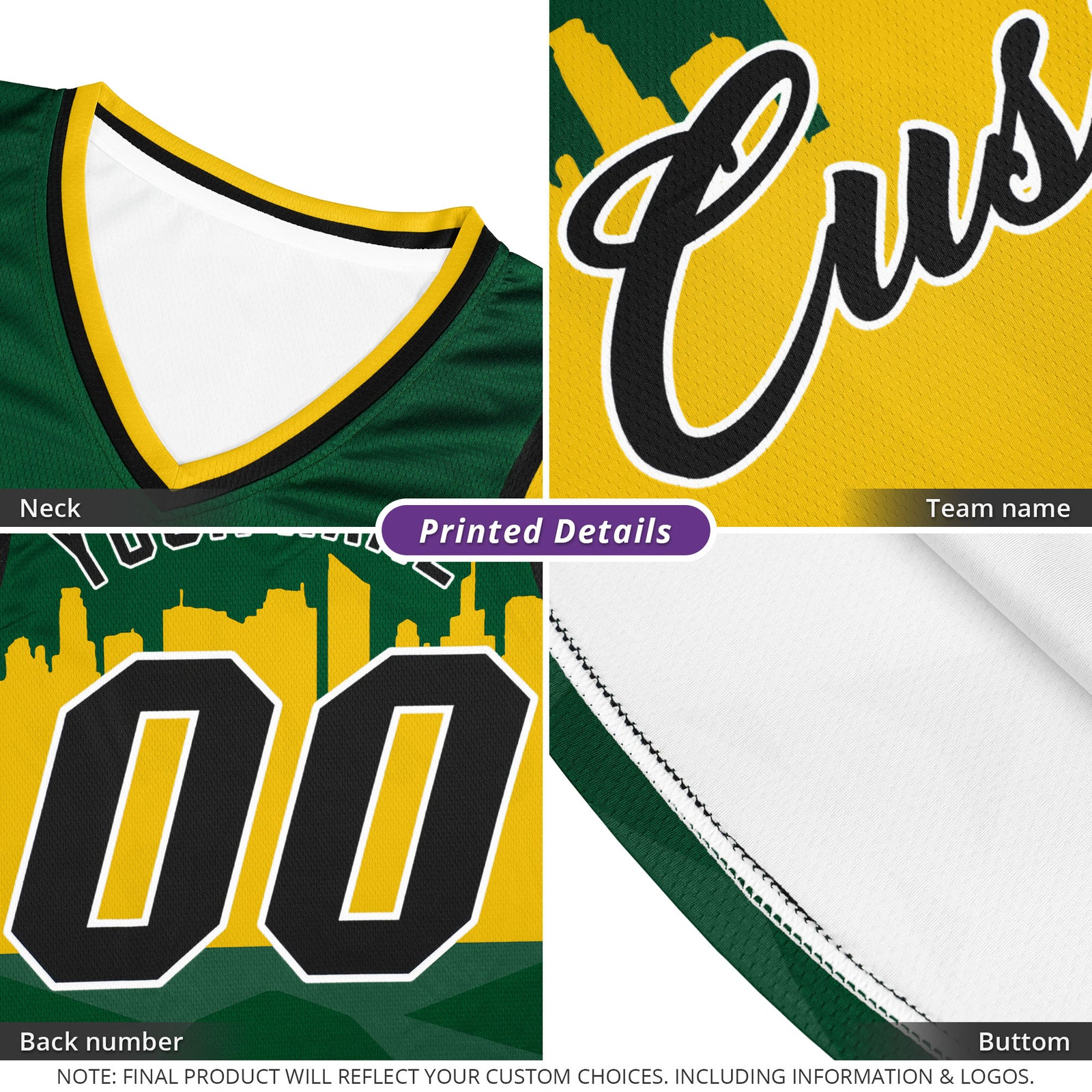 Custom Neon Green Personalized City Silhouette Pattern Sports Uniform Basketball Jersey