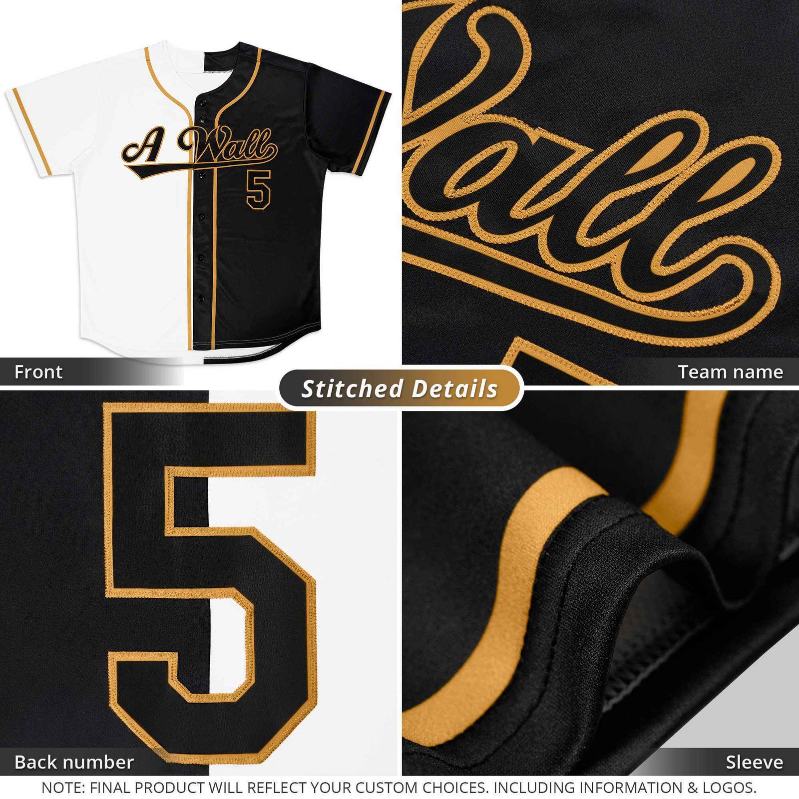 Custom Yellow Black-White Split Fashion Authentic Baseball Jersey