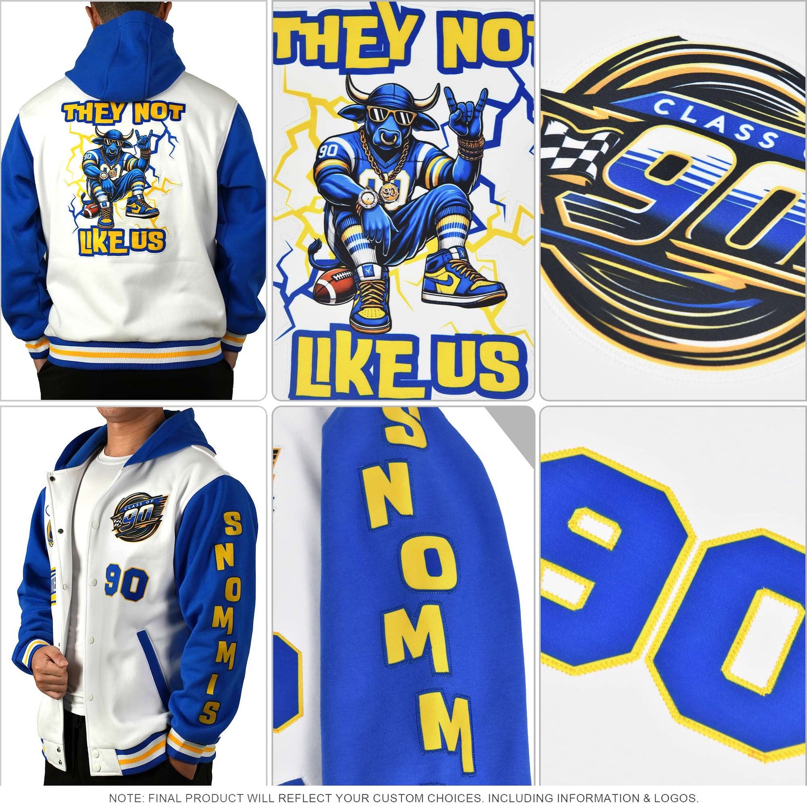 Custom Gold White Varsity Full-Zip Letterman Leopard Print Hoodie Jacket