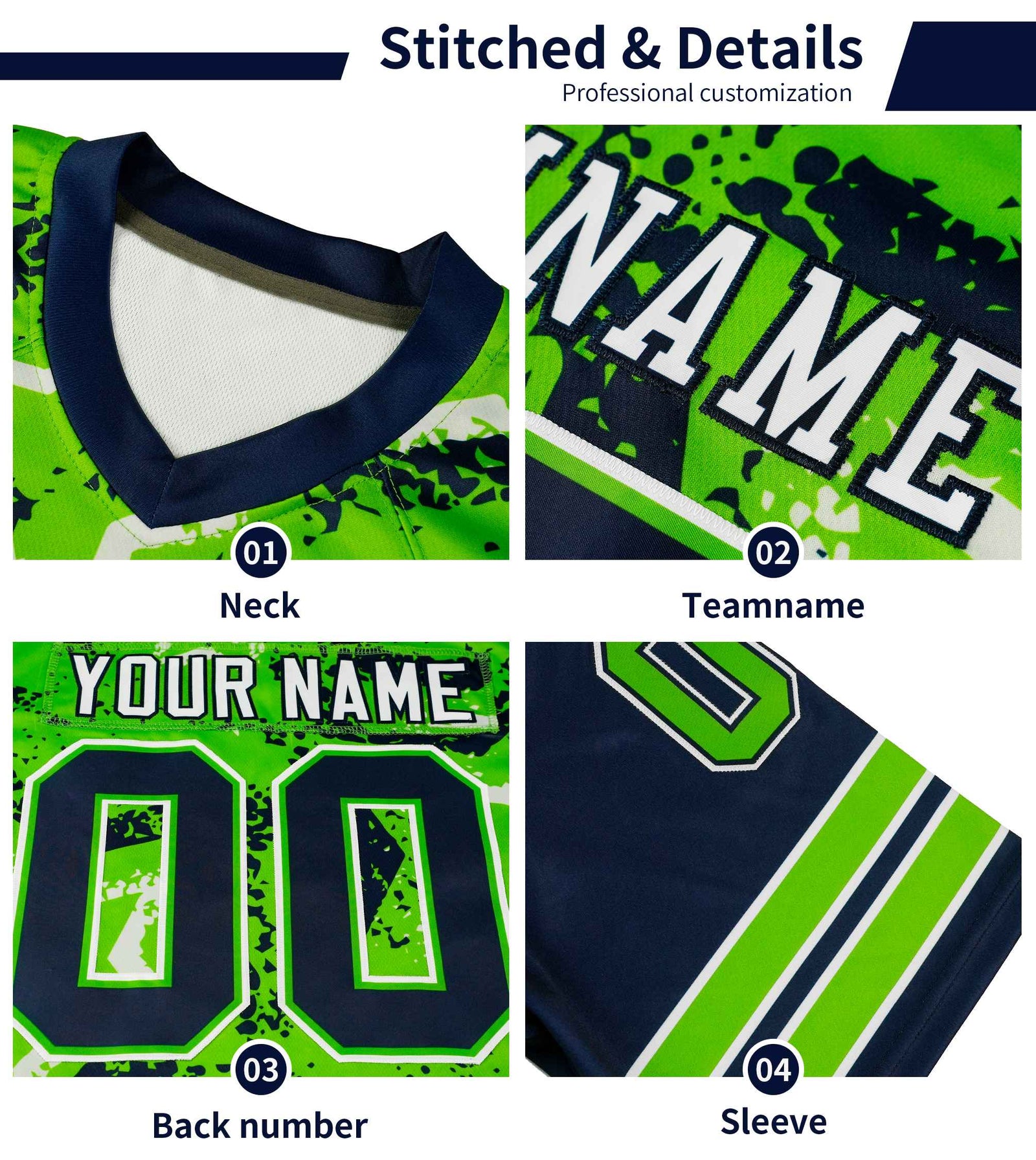 Custom Neon Green Purple Raglan Sleeves Side Blocks Pattern Authentic Football Jersey