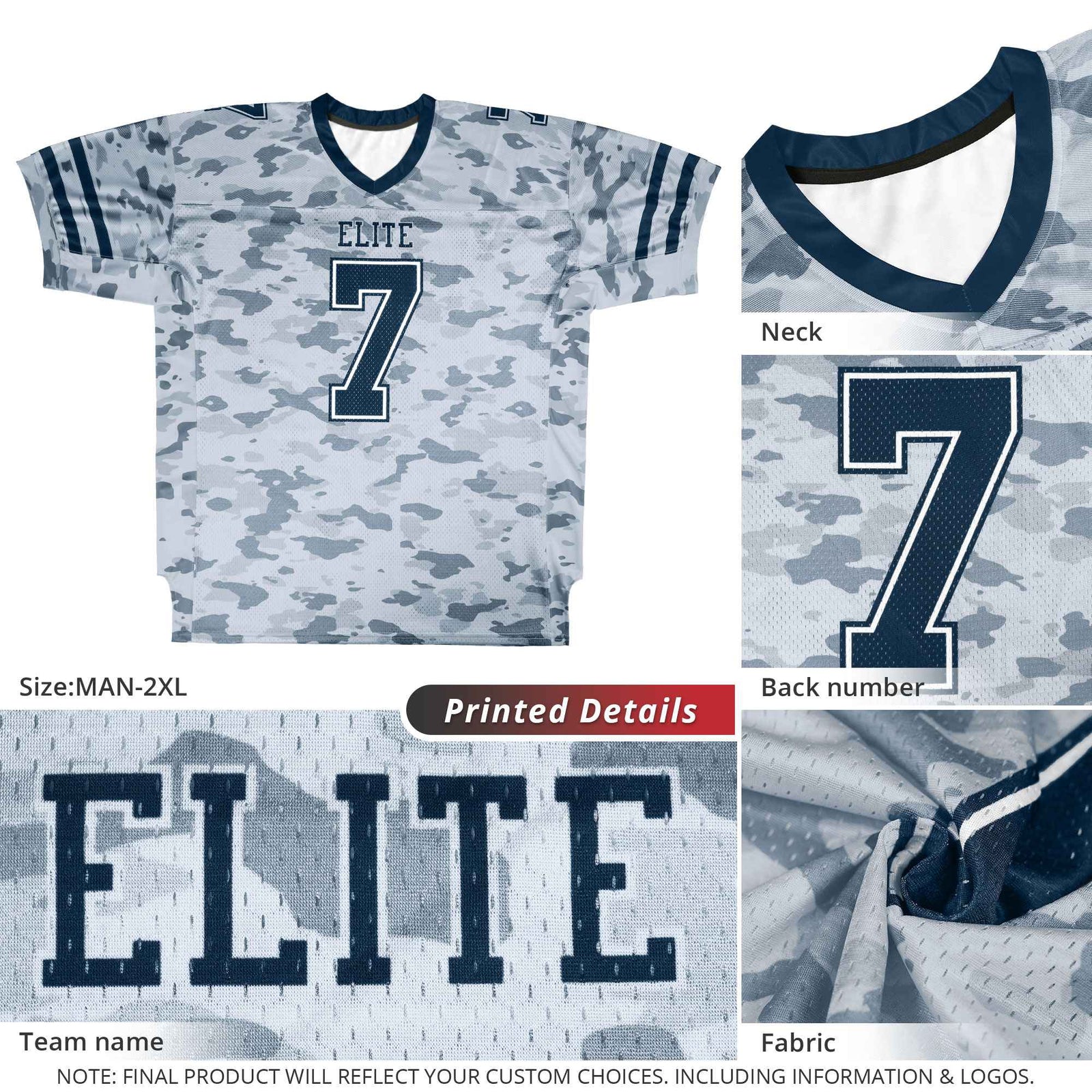 Custom Camo Black-Light Blue Mesh Authentic Football Jersey