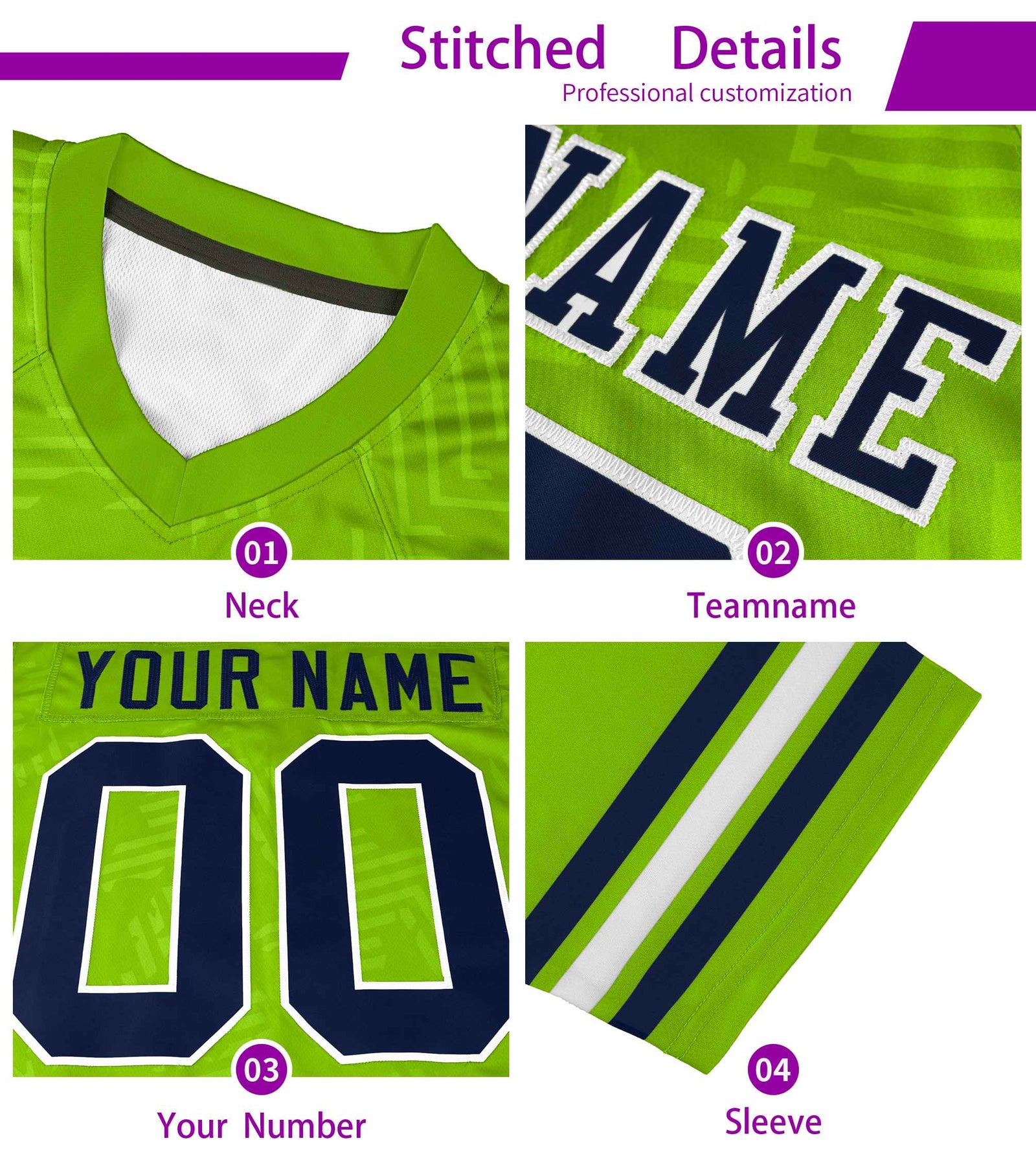 Custom Neon Green Navy Personalized Graffiti Line Design Authentic Football Jersey