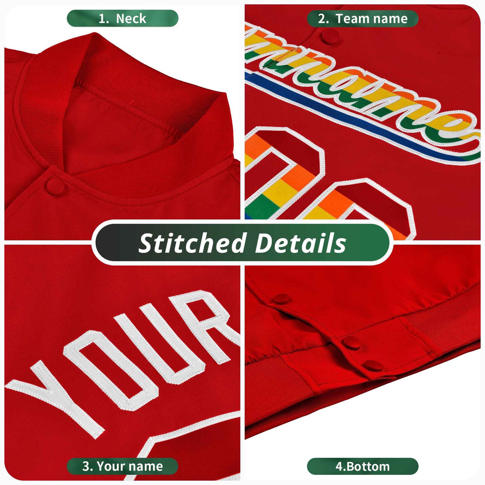 Custom Gold LGBT Rainbow For Pride Month Classic Style Letterman Baseball Jacket