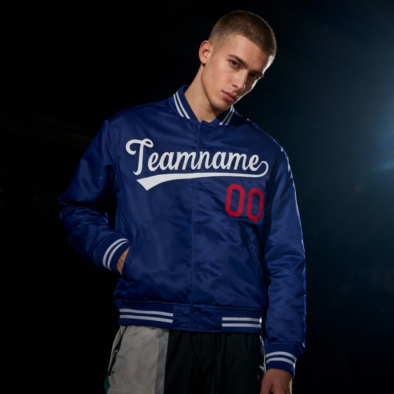 Custom Royal White-Red Letterman Solider Classic Style Varsity Full-Snap Jacket