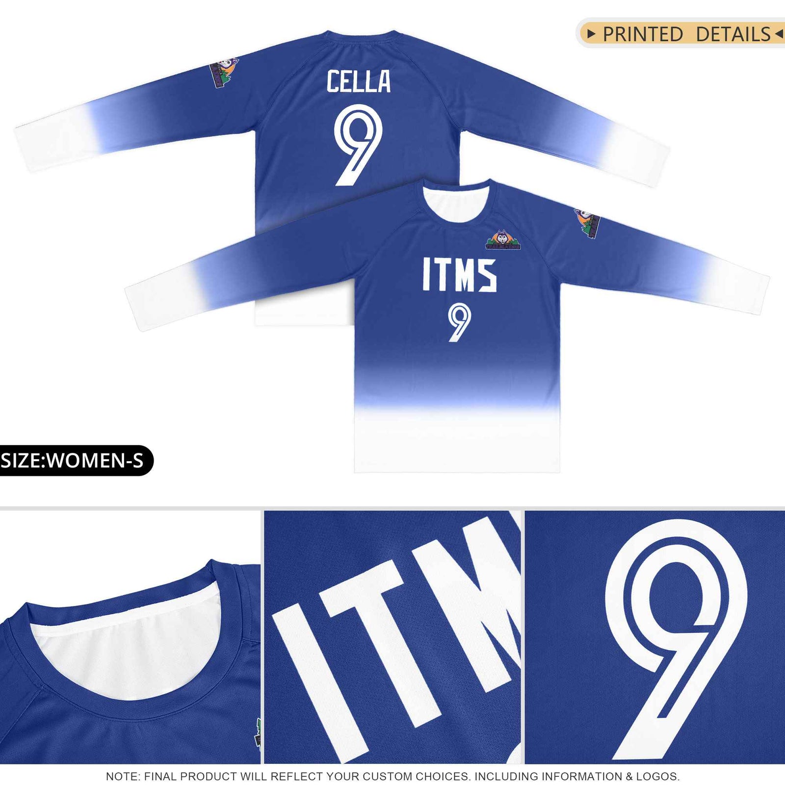 Custom Royal-White Gradient Fashion Design Long Sleeve Performance T-Shirt