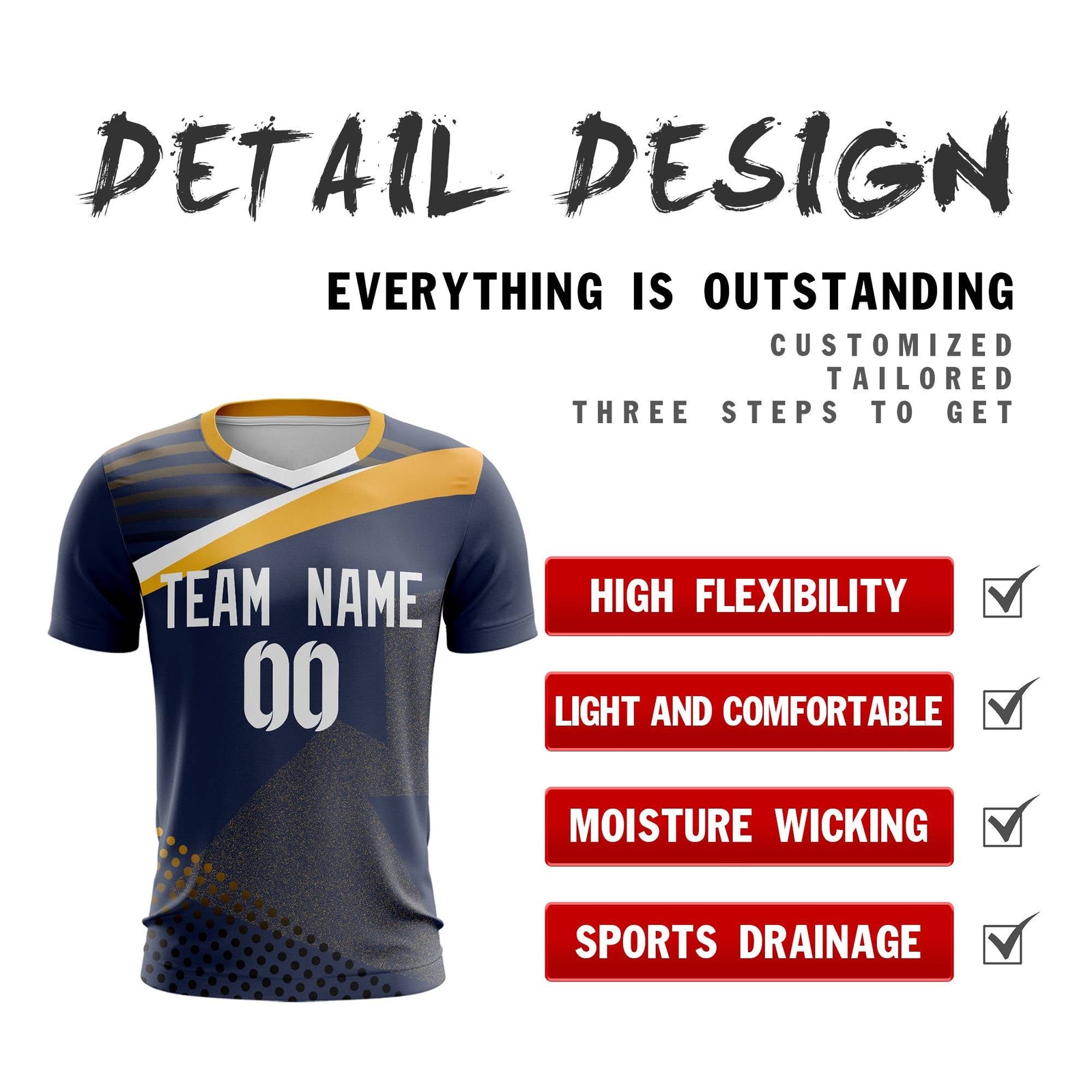 Custom Navy Orange Breathable Sport Soccer Tops Jersey