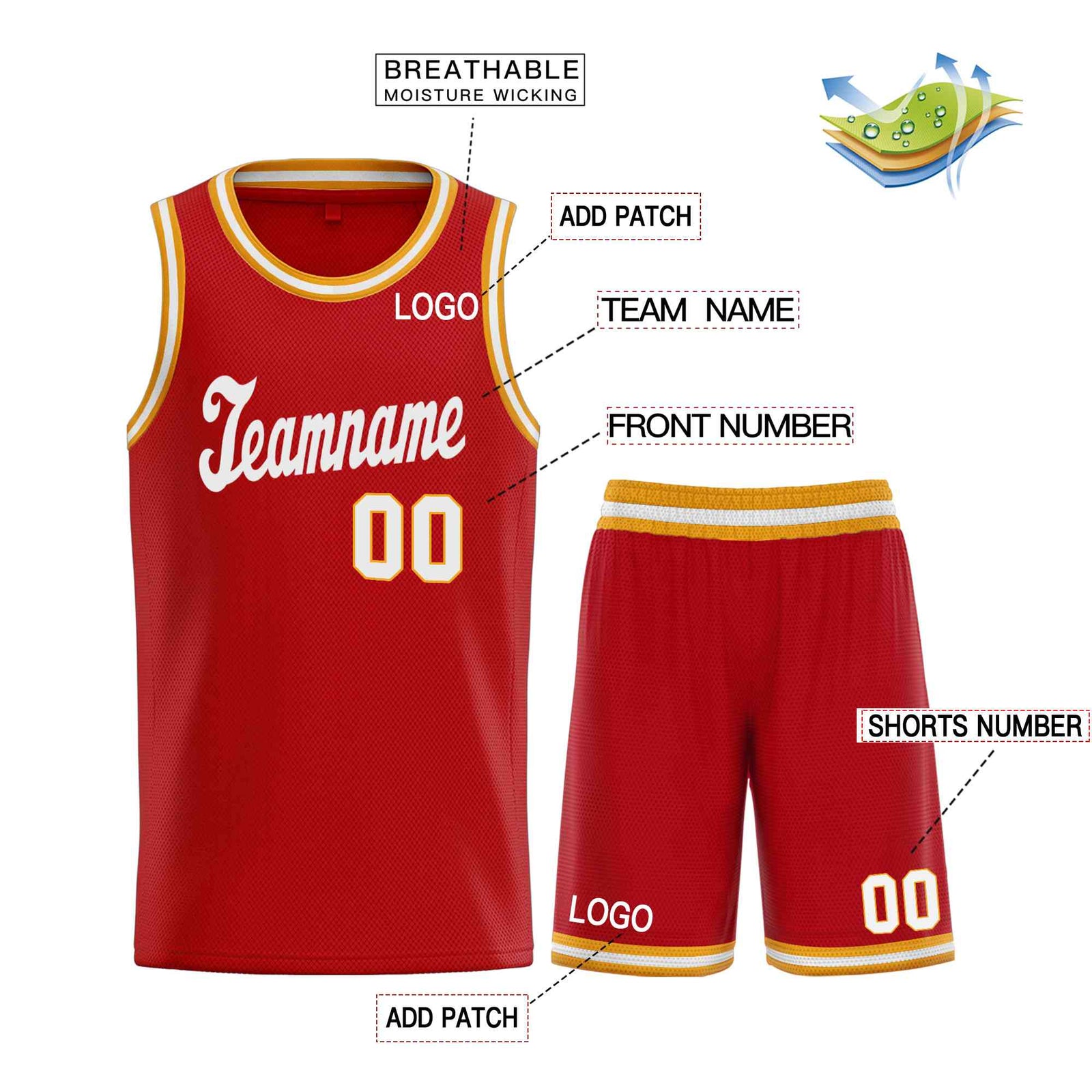 Custom Red White Classic Sets Sports Uniform Basketball Jersey