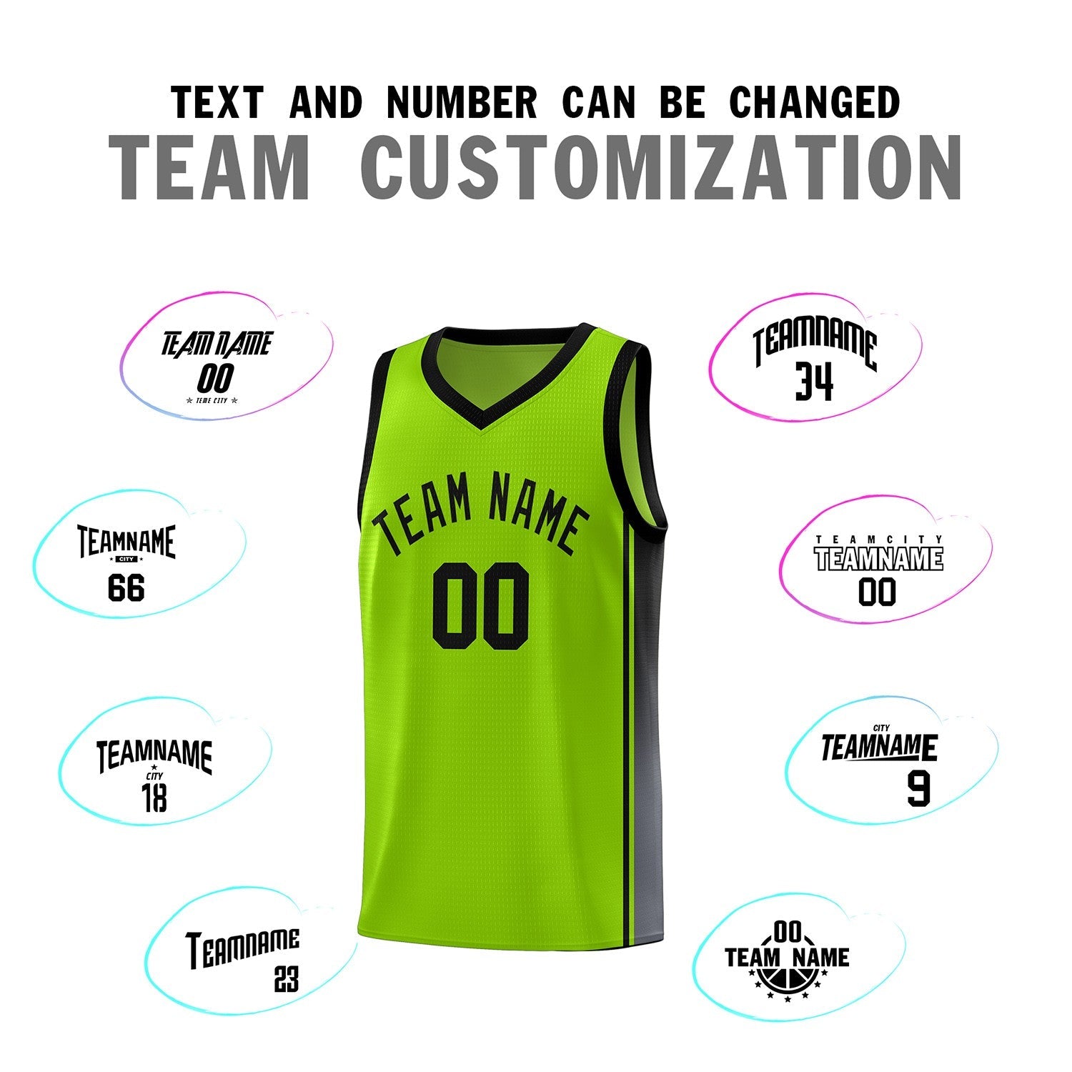 Custom Neon Green Black Gradient Fashion Sports Uniform Basketball Jersey