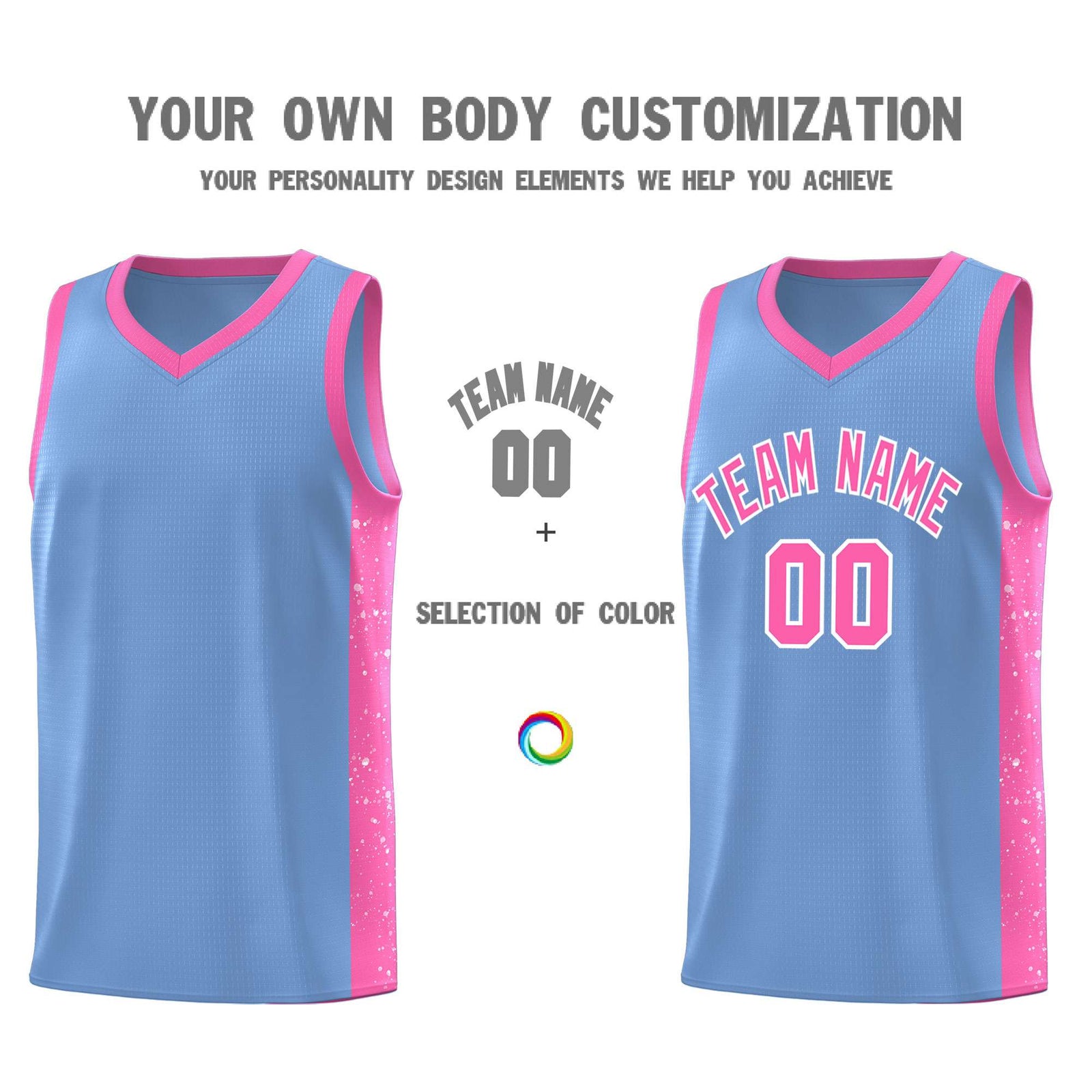 Custom Light Blue Pink-White Side Splash Sports Uniform Basketball Jersey