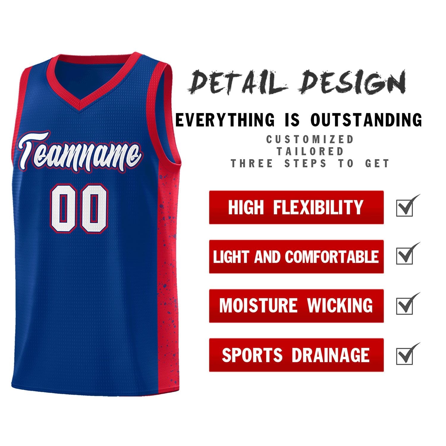 Custom Royal White-Royal Side Splash Sports Uniform Basketball Jersey