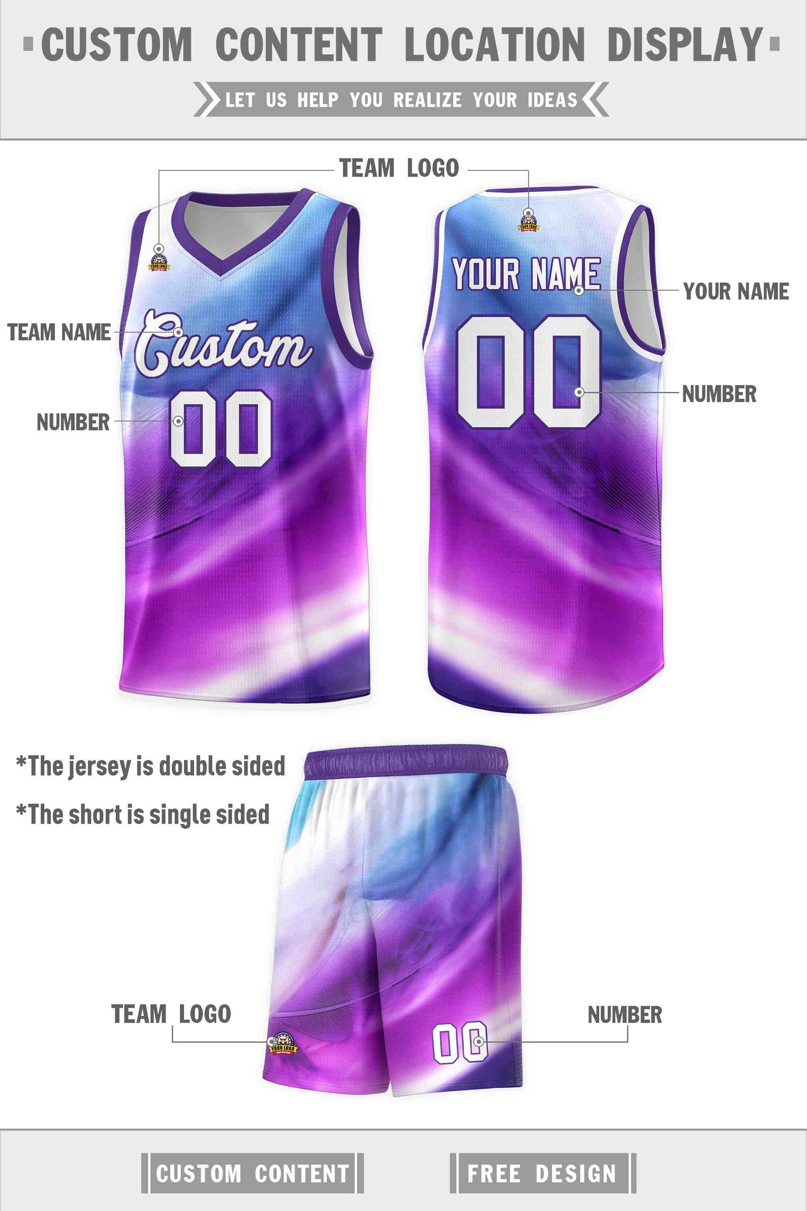 Custom Purple White Pattern Tie Dye Sports Uniform Basketball Jersey