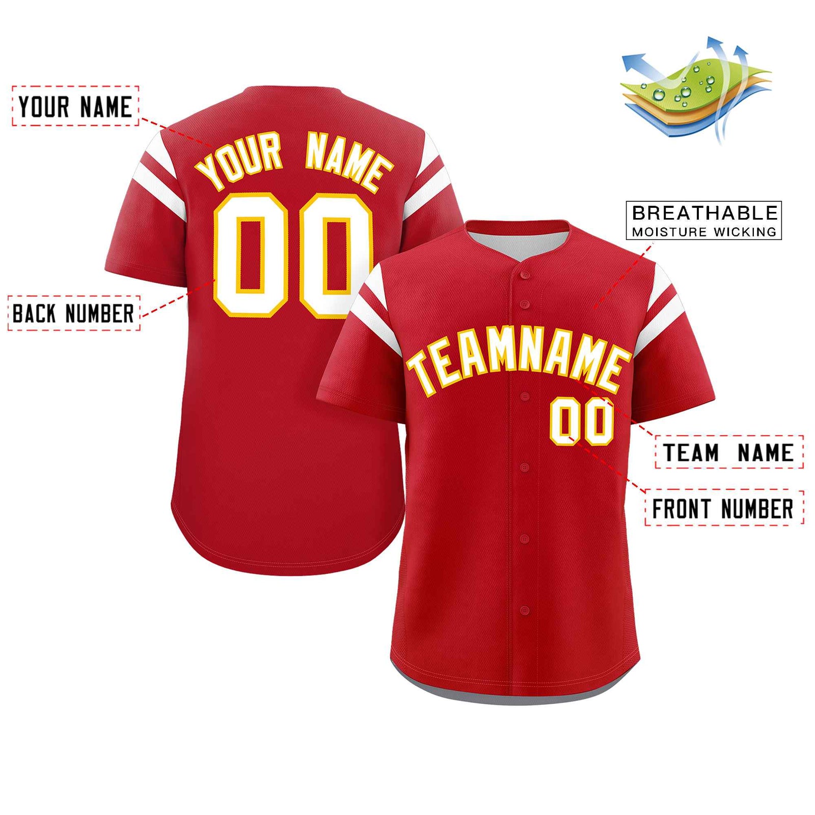 Custom Red White Classic Style Personalized Full Button Authentic Baseball Jersey