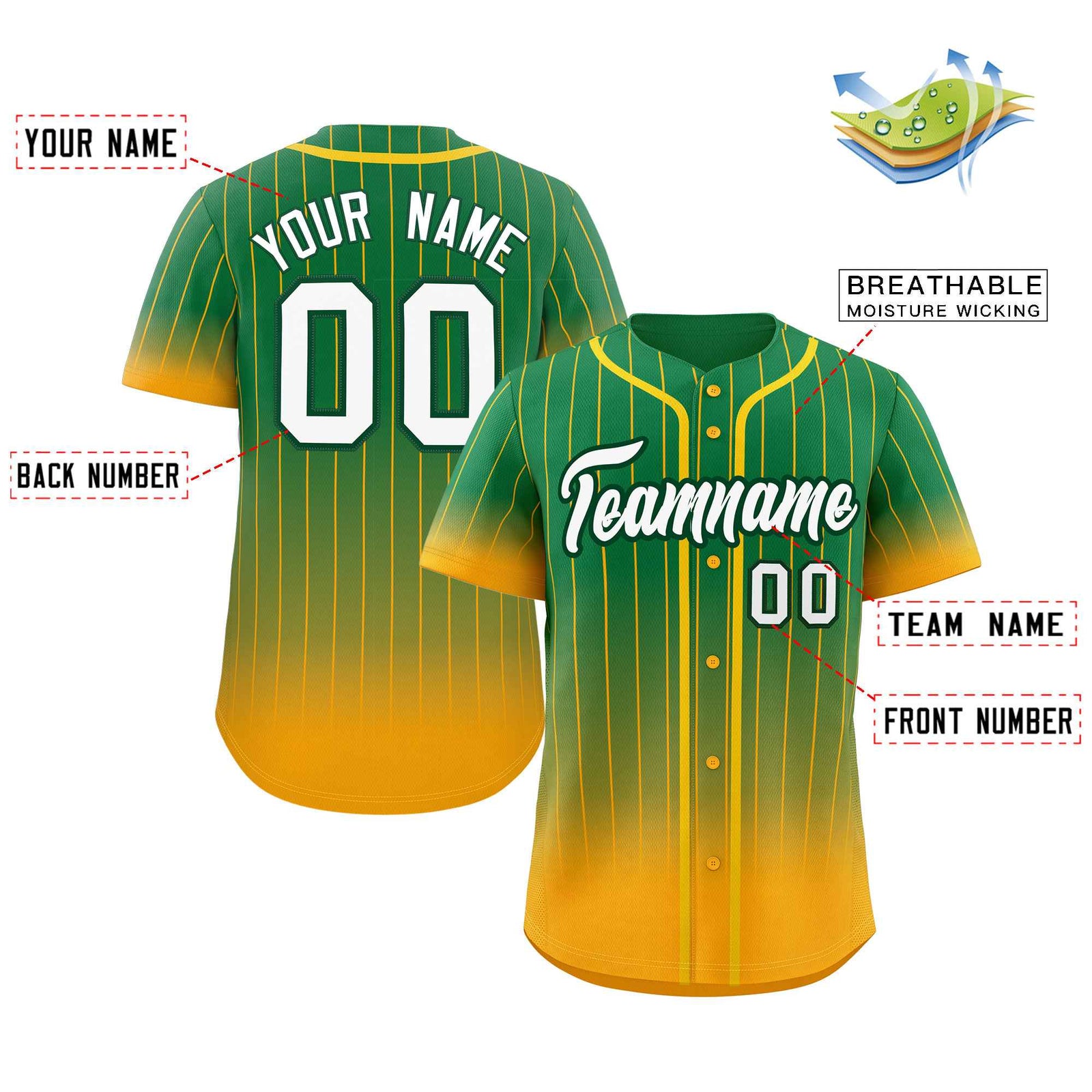 Custom Teal Yellow-White Gradient Stripe Fashion Authentic Baseball Jersey